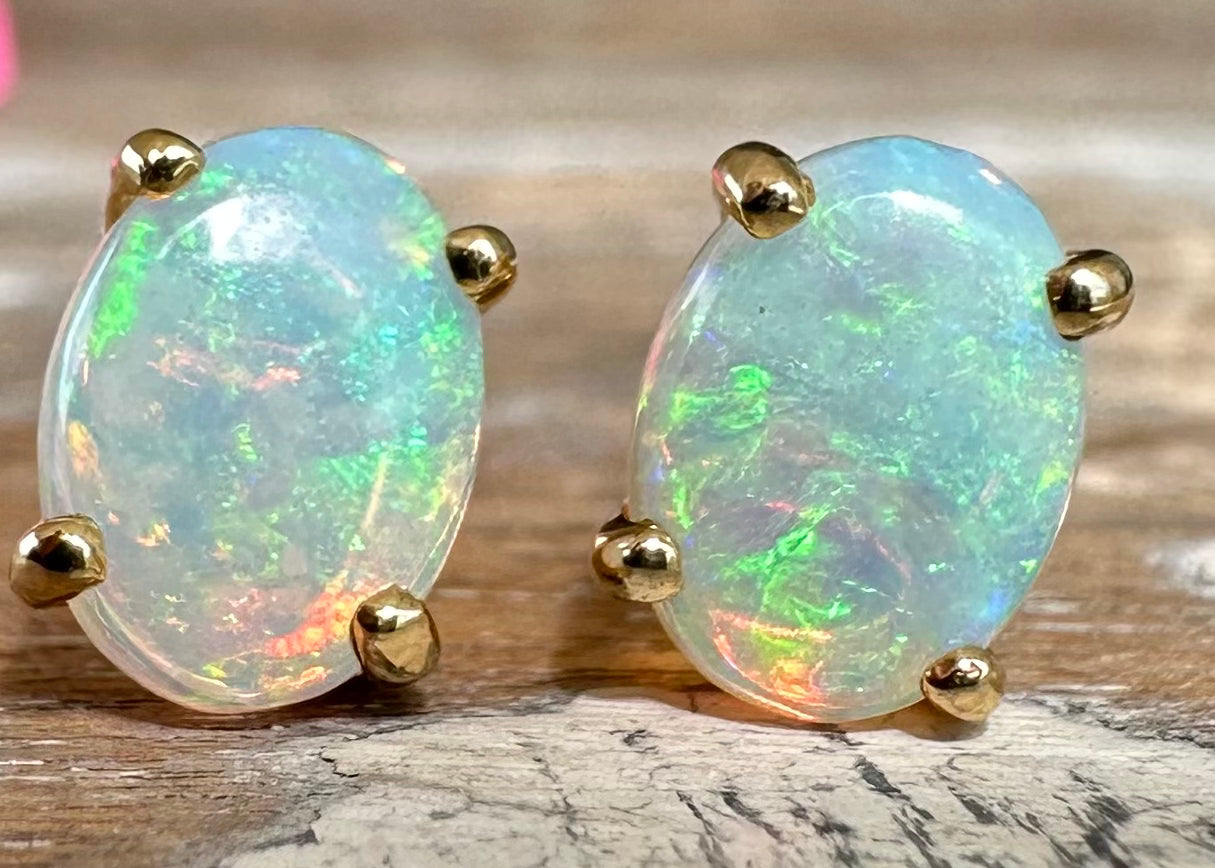 Beautiful Crystal Opal Earrings Set In 14k Yellow Gold - Opal Essence Wholesalers 