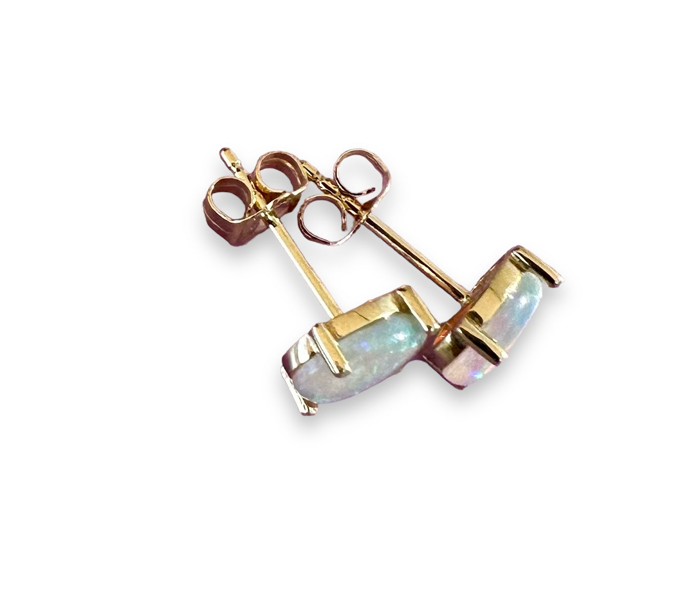 Crystal opal stud earrings set in 14k yellow gold - Opal Essence Wholesalers 