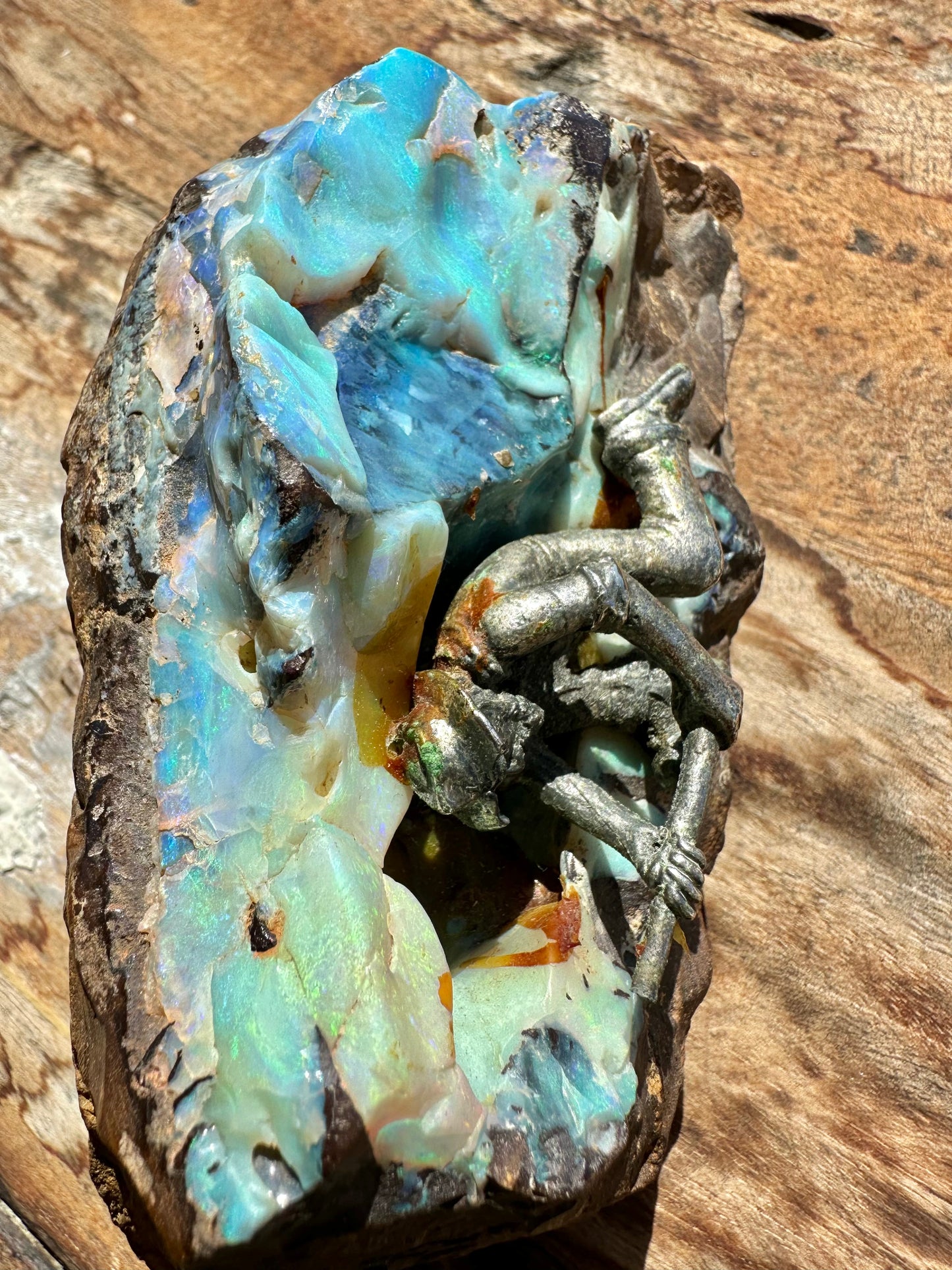Fabulous Boulder opal specimen with silver opal miner