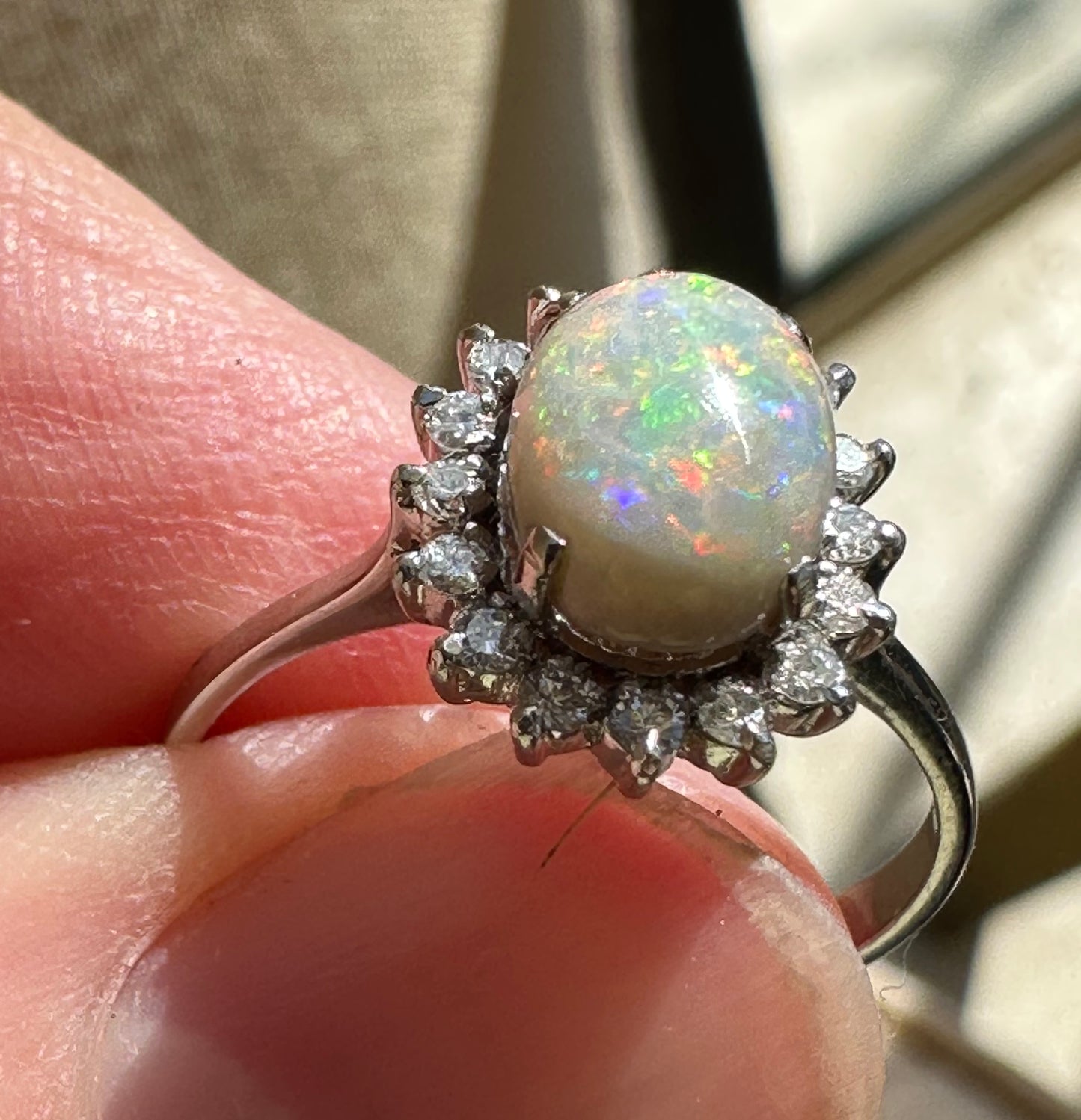 Beautiful vintage opal and diamond engagement ring.
