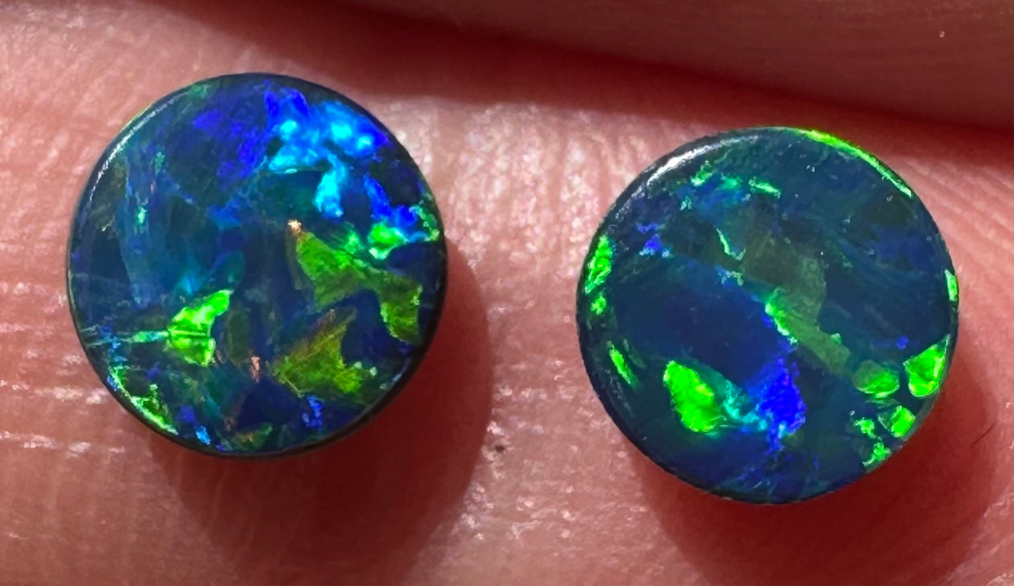 Lightning Ridge Matching Pair Opal Doublets 6mm - Opal Essence Wholesalers 