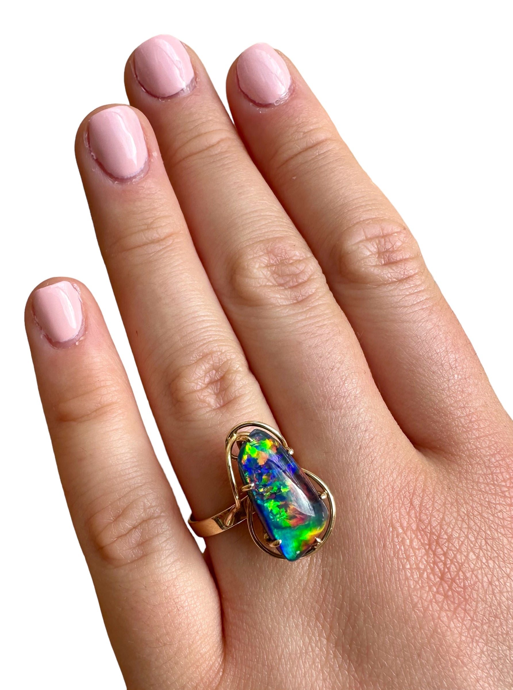 Stunning Opal Triplet Ring 14k Yellow Gold - Opal Essence Wholesalers 