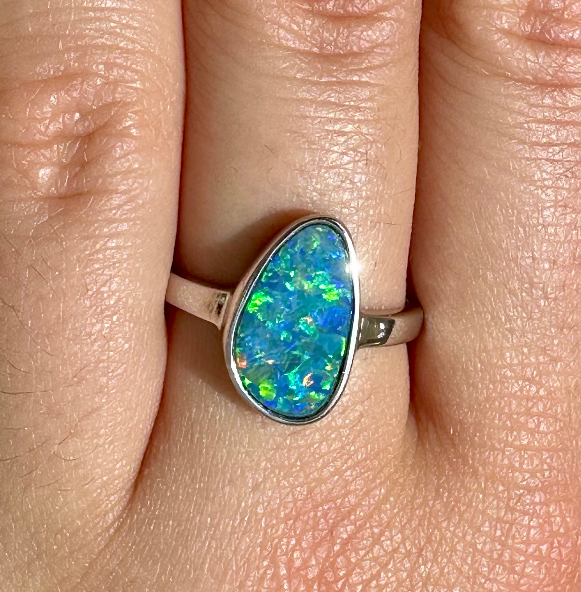 Stunning Australian Opal Doublet Sterling Silver Ring