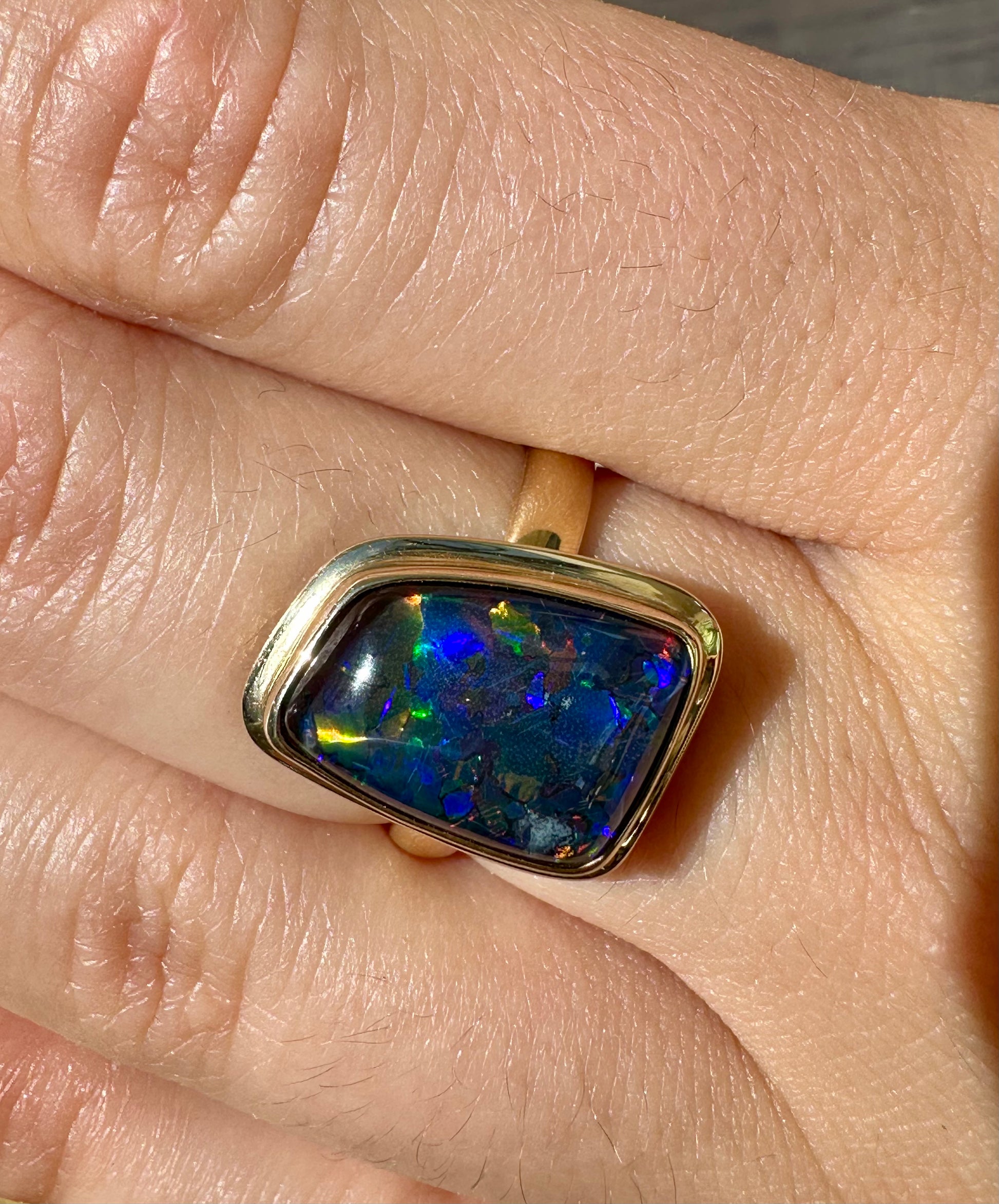 Super Gem Australian Opal Triplet Ring 14k Yellow Gold - Opal Essence Wholesalers 