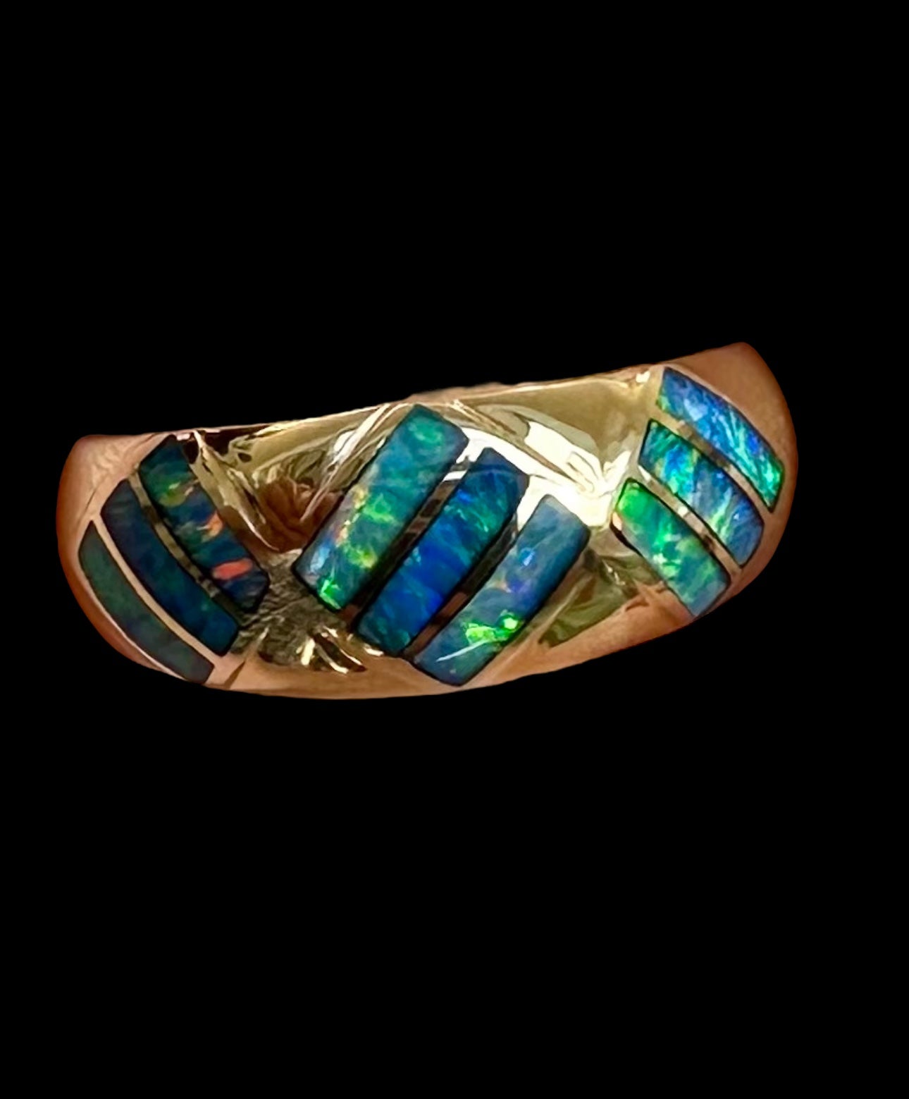 Stunning 14k Yellow Gold Australian Opal Inlay Ring - Opal Essence Wholesalers 