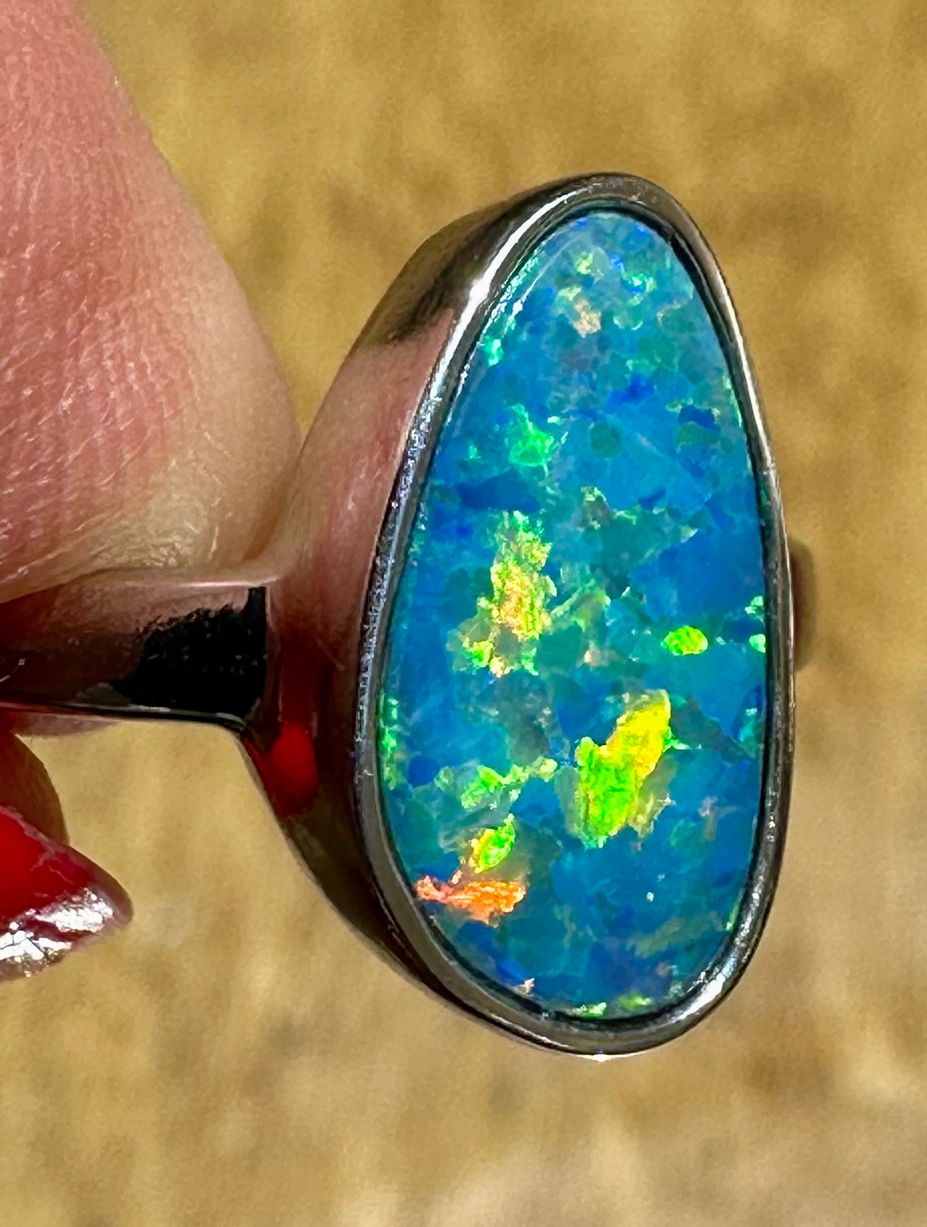 Stunning Australian Opal Doublet Sterling Silver Ring