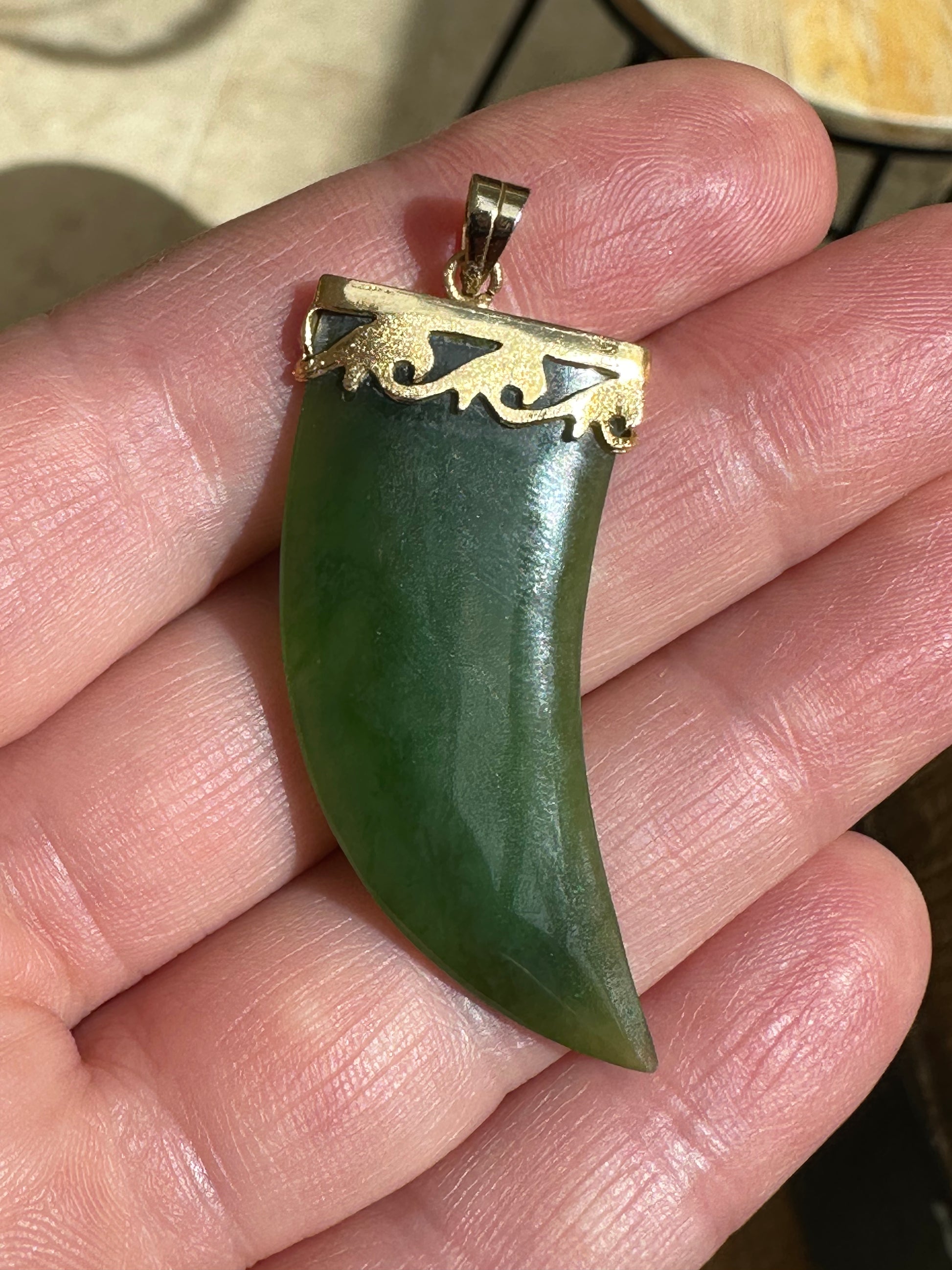 Australian Cowell green jade tooth shape protection pendant