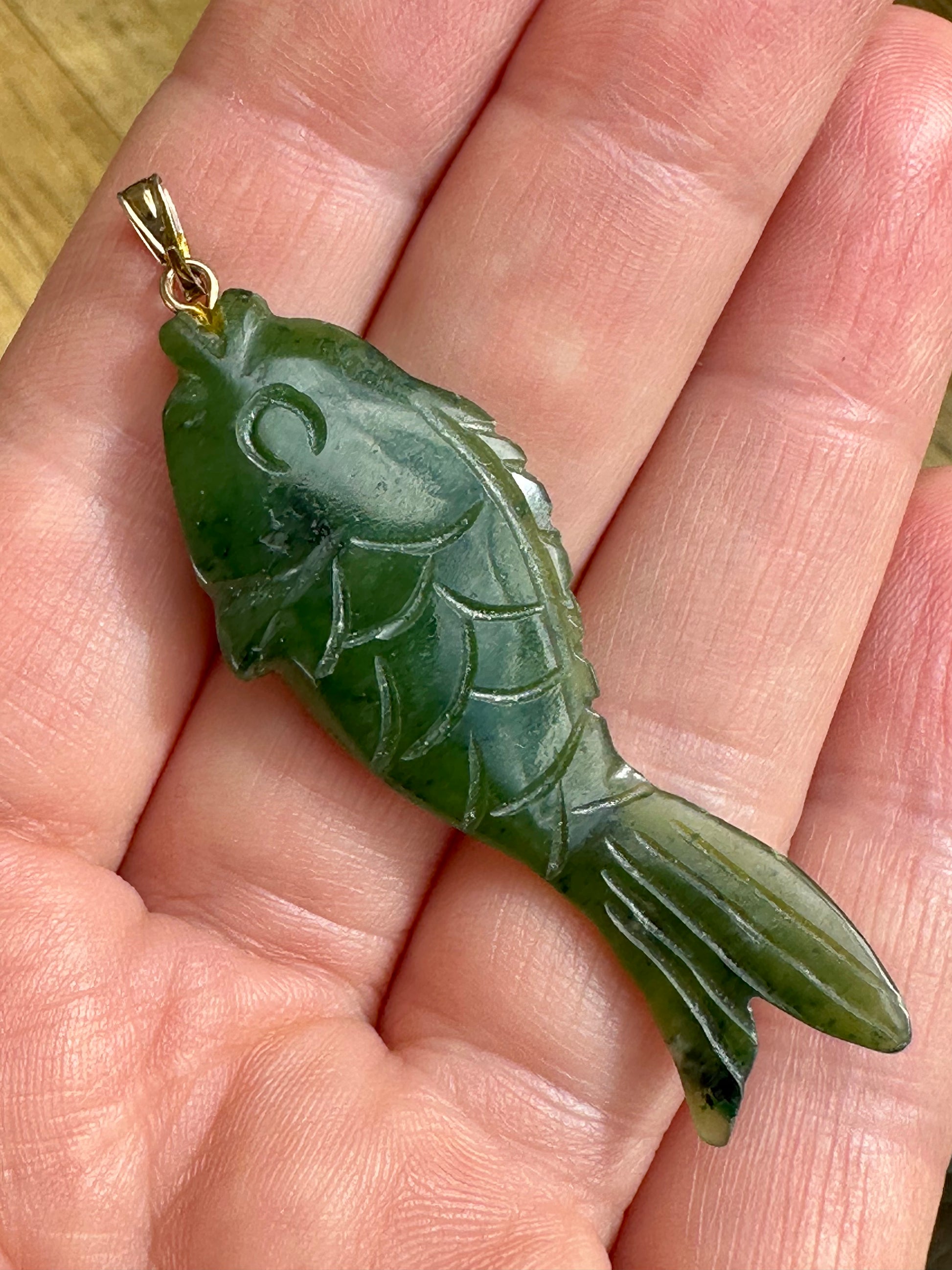 Australian Cowell green jade fish blessing charm 