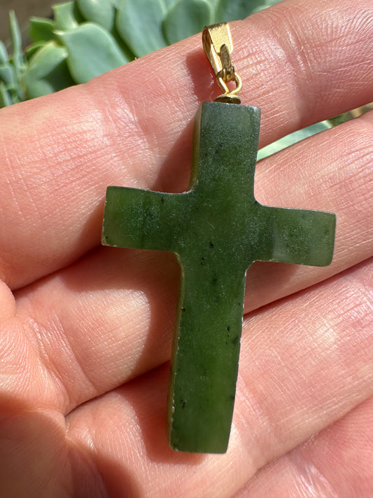 Unisex Australian Cowell green jade cross blessing charm