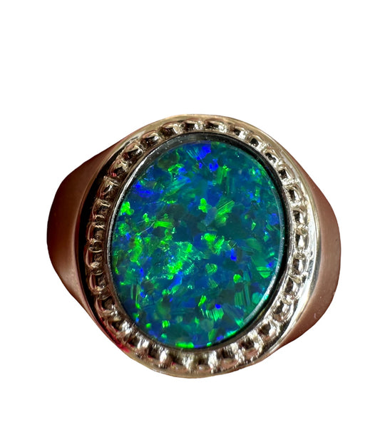 Beautiful Unisex Australian Opal and Sterling Silver Ring Size V