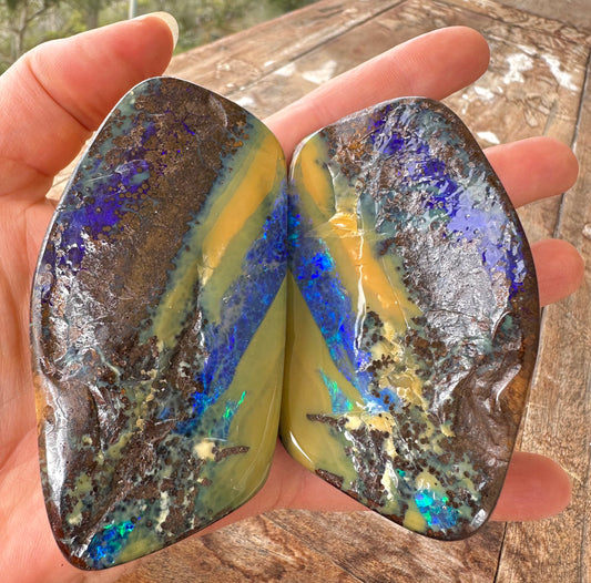 Australian Boulder Opal Split Pair Specimens 1457 cts