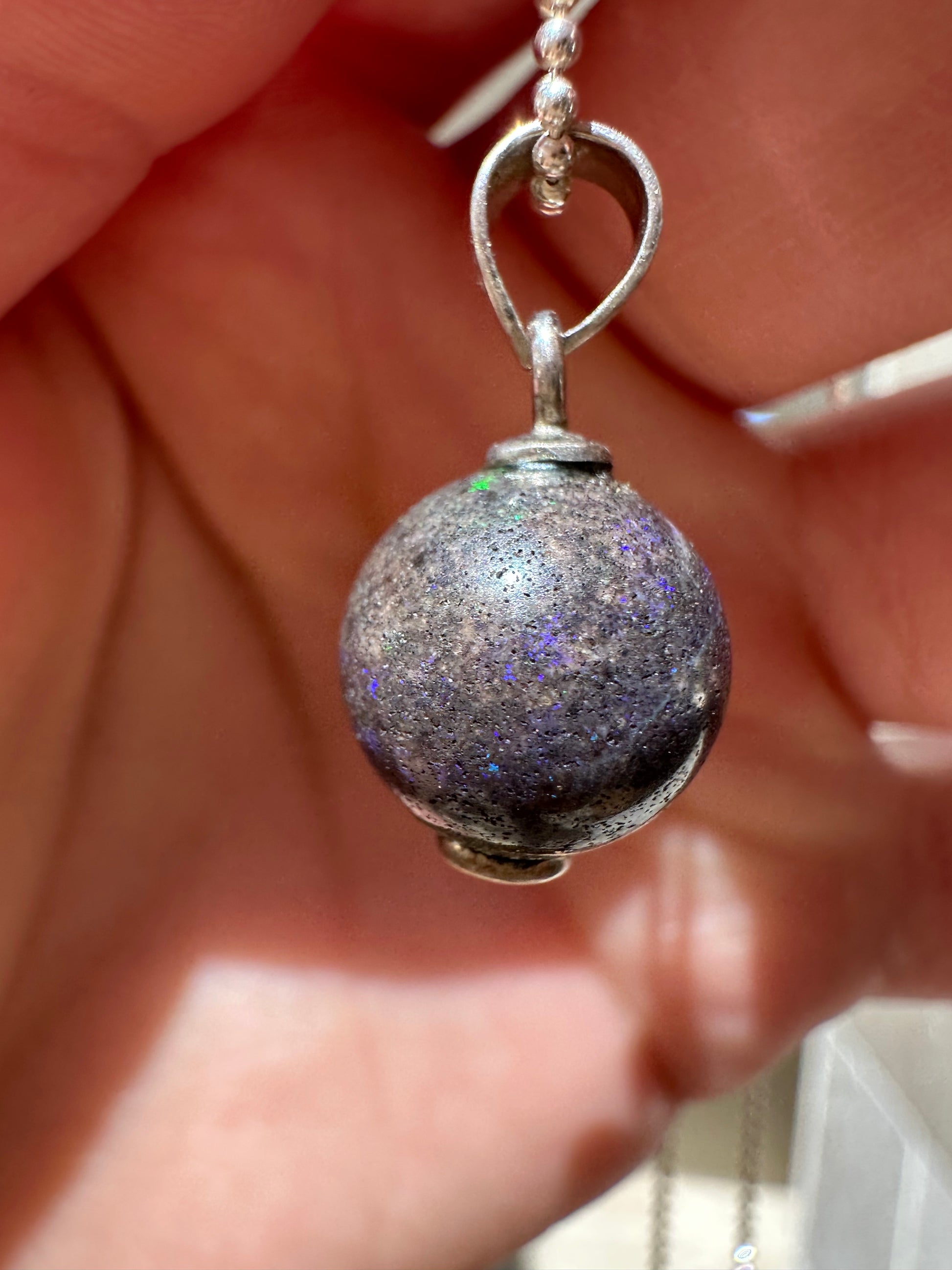 Australian Andamooka matrix green and purple opal focal bead pendant 8ct