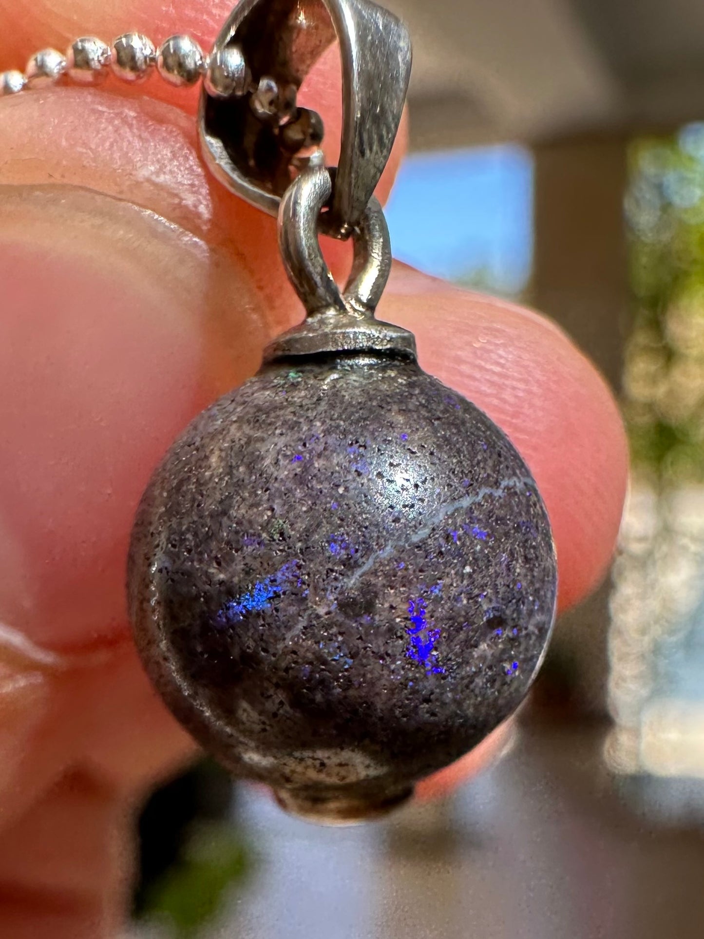 Australian Andamooka matrix green and purple opal focal bead pendant 8ct