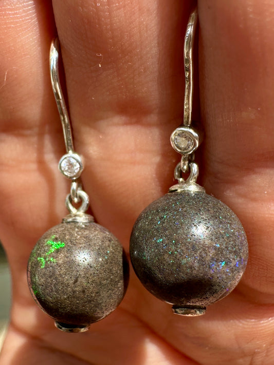 Australian andamooka matrix opal sterling silver earrings 28.50 cts