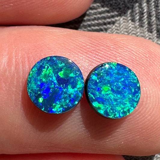 Australian lightning ridge doublet Opal pair multicolored unset pendant or earrings 1.405 cts