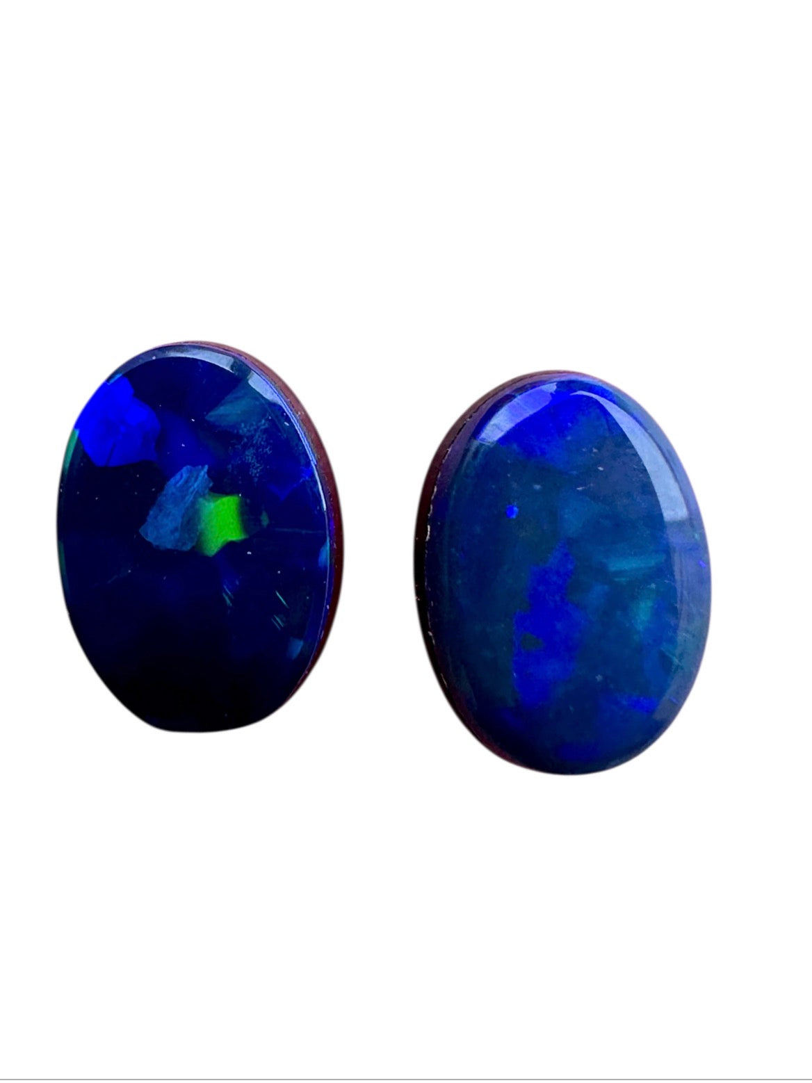 Australian lightning ridge doublet Opal pair multicolored unset pendant or earrings 1.125 cts