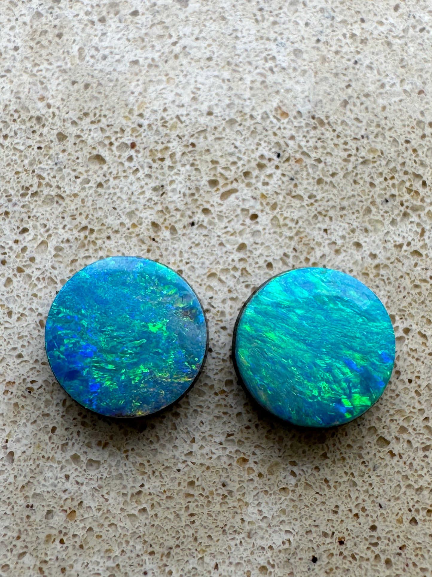 Australian lightning ridge doublet Opal pair multicolored unset pendant or earrings 1.565 cts