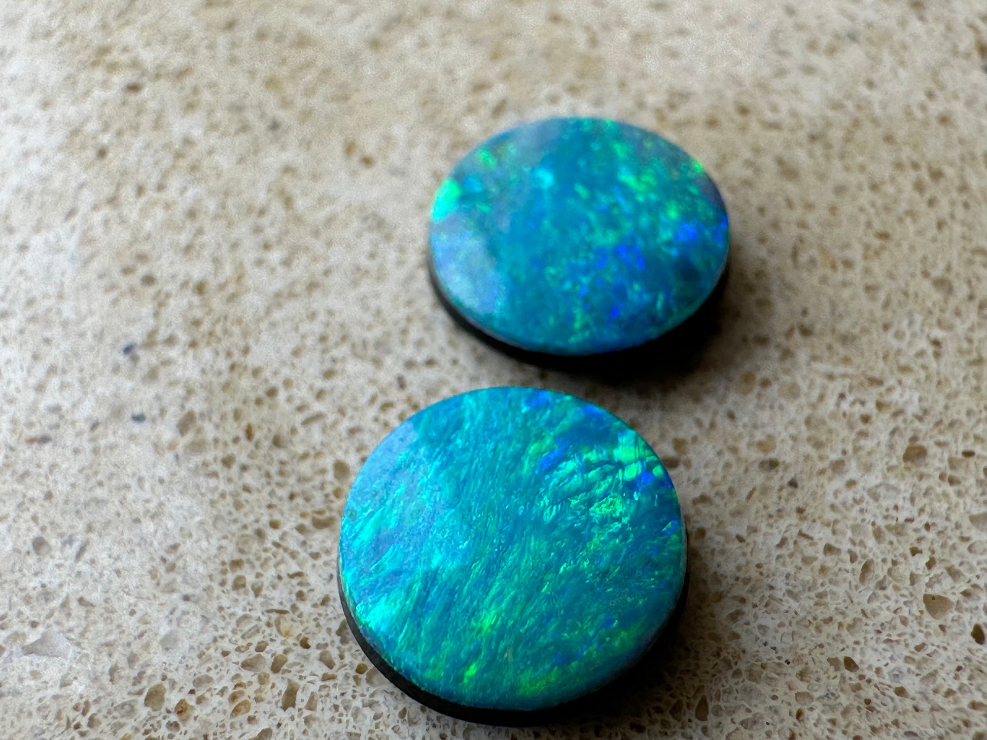 Australian lightning ridge doublet Opal pair multicolored unset pendant or earrings 1.565 cts