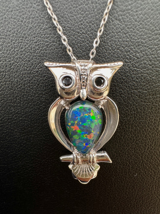 Coober Pedy Opal owl pendant - Australian Opal set in sterling silver 17.09 cts
