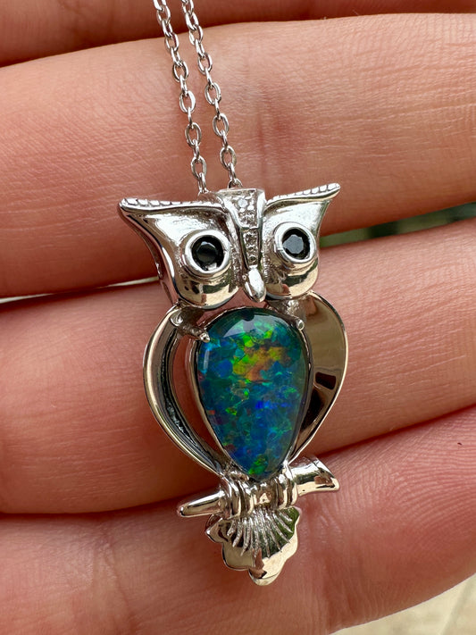 Coober Pedy Opal owl pendant - Australian Opal set in sterling silver 16.49cts