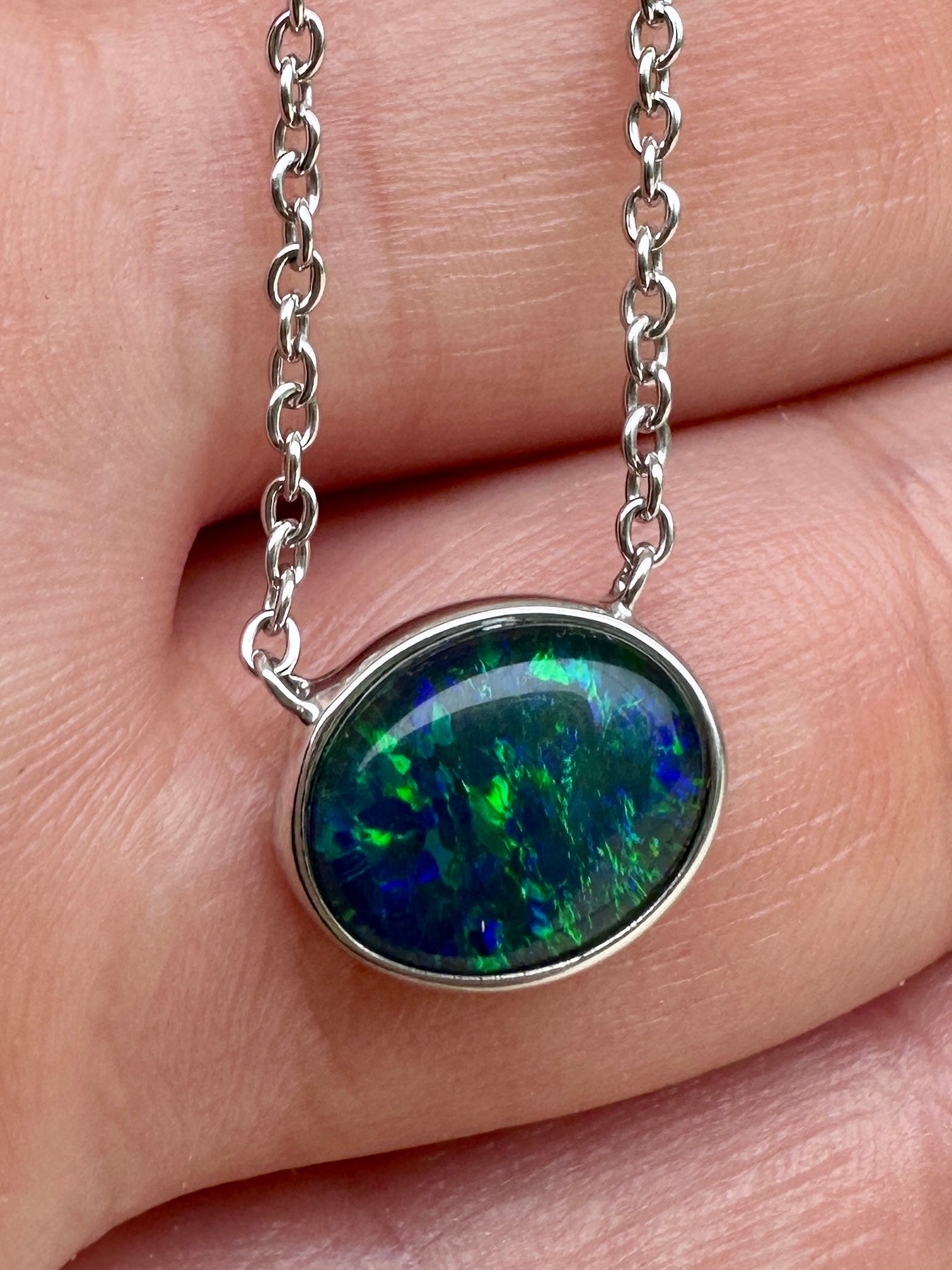 Coober Pedy triplet opal necklace - Australian natural Opal triplet set in sterling silver with chain 16.03 cts