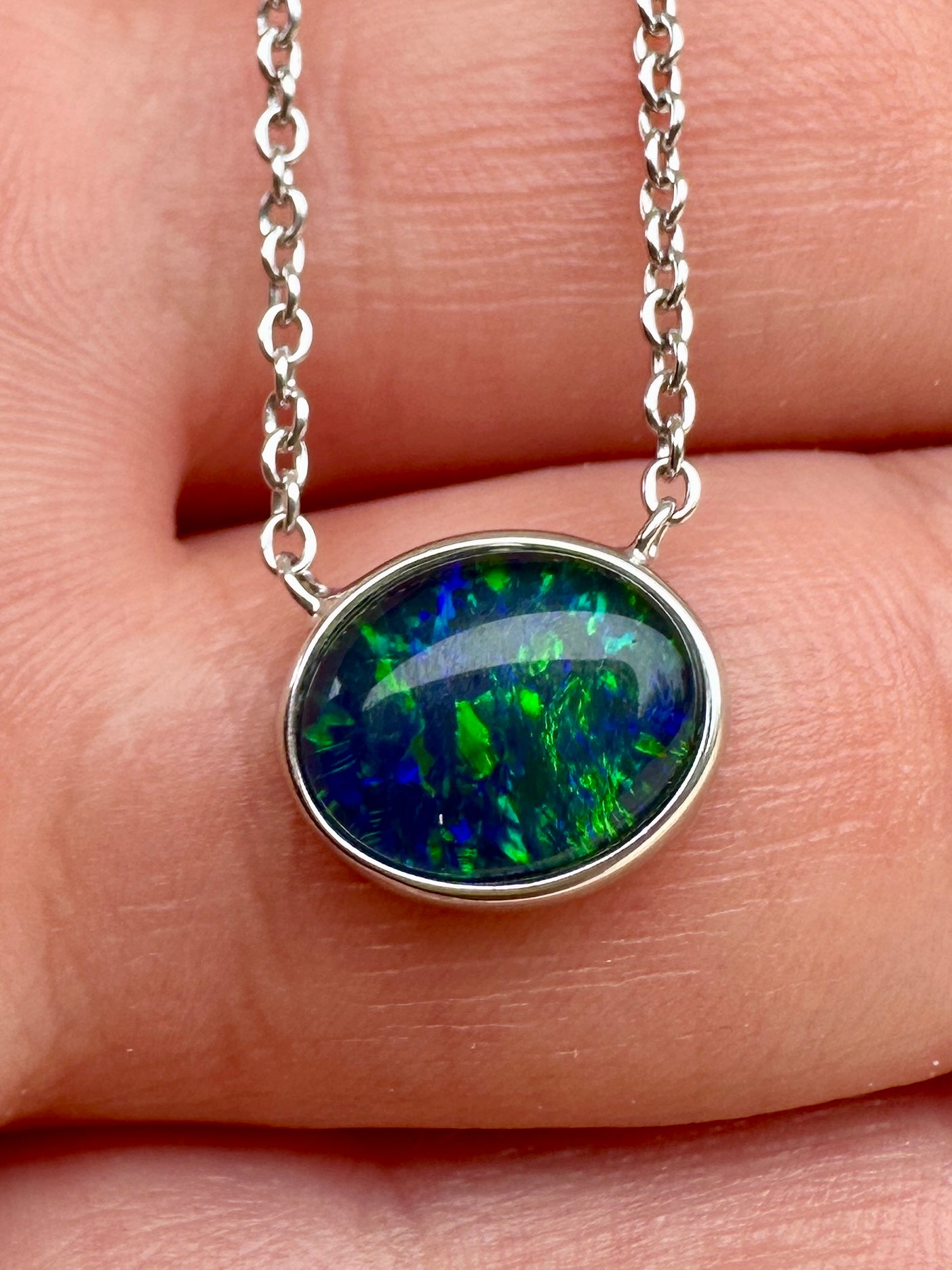 Coober Pedy triplet opal necklace - Australian natural Opal triplet set in sterling silver with chain 16.03 cts