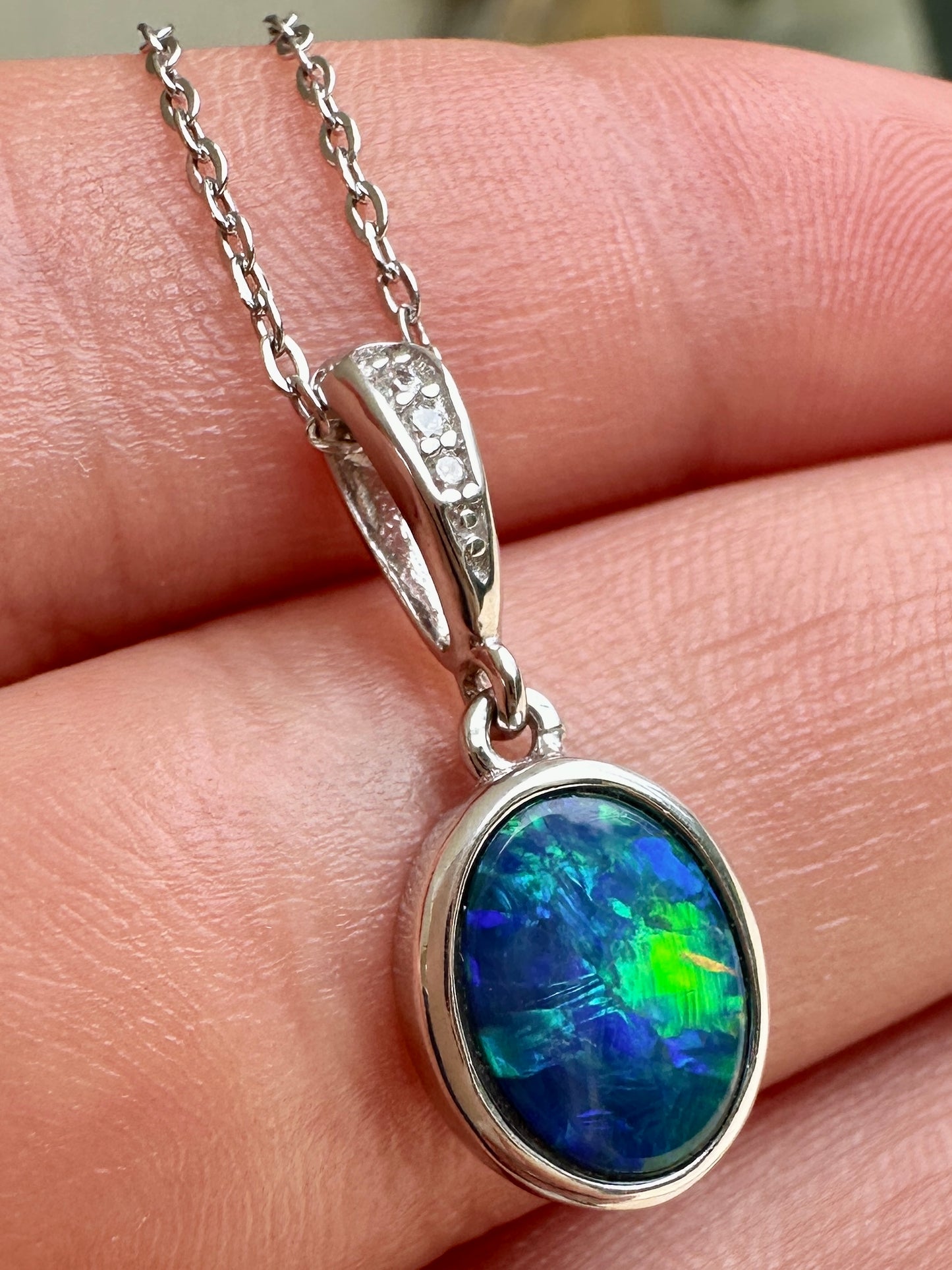 Coober Pedy drop pendant - Australian Opal set in sterling silver encrusted with cubic Zirconia diamonds in the bale 9.95 cts 
