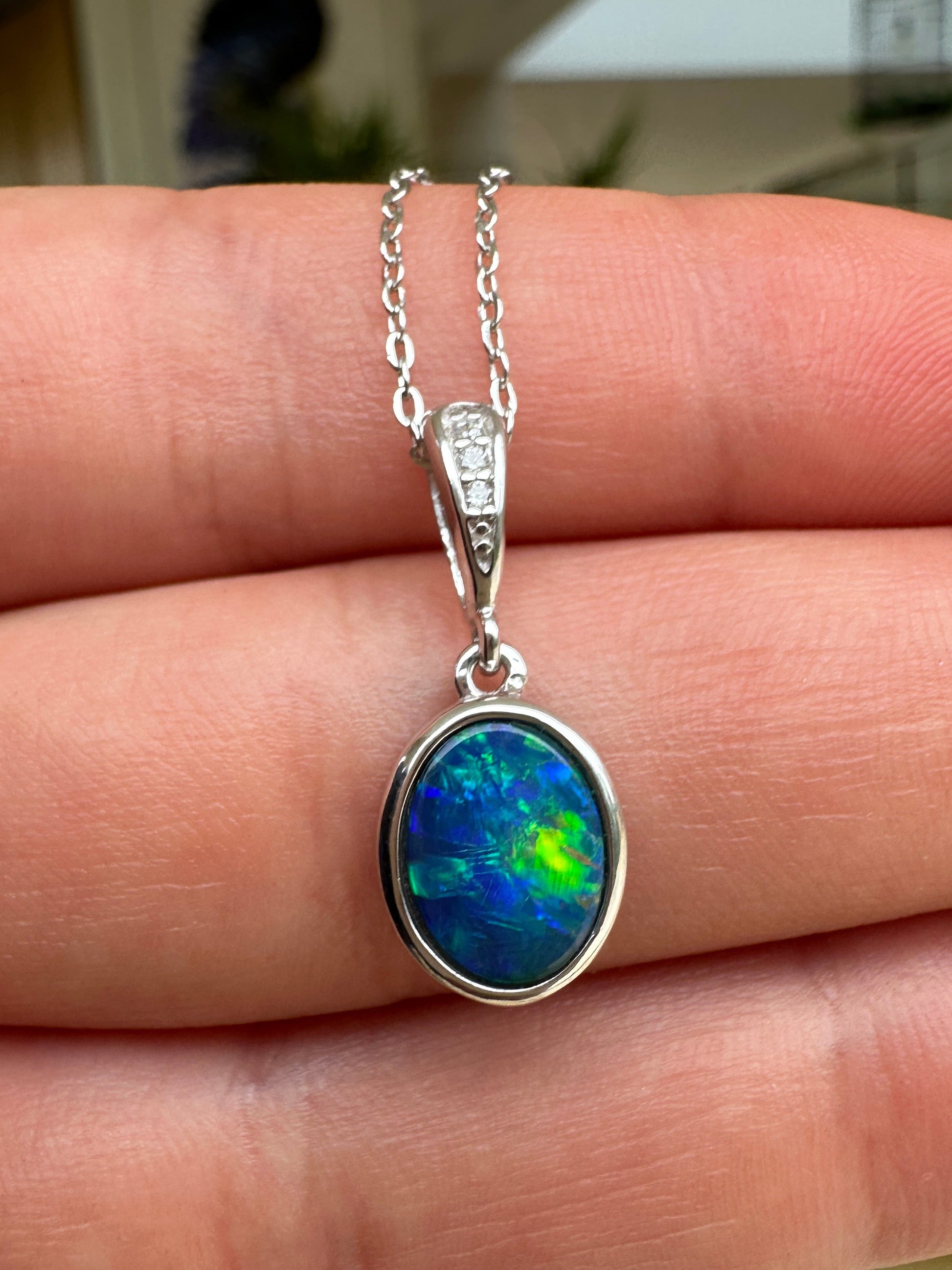 Coober Pedy drop pendant - Australian Opal set in sterling silver encrusted with cubic Zirconia diamonds in the bale 9.95 cts 