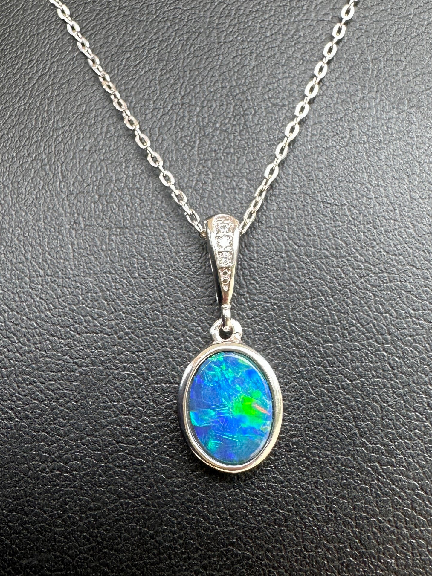 Coober Pedy drop pendant - Australian Opal set in sterling silver encrusted with cubic Zirconia diamonds in the bale 9.95 cts 