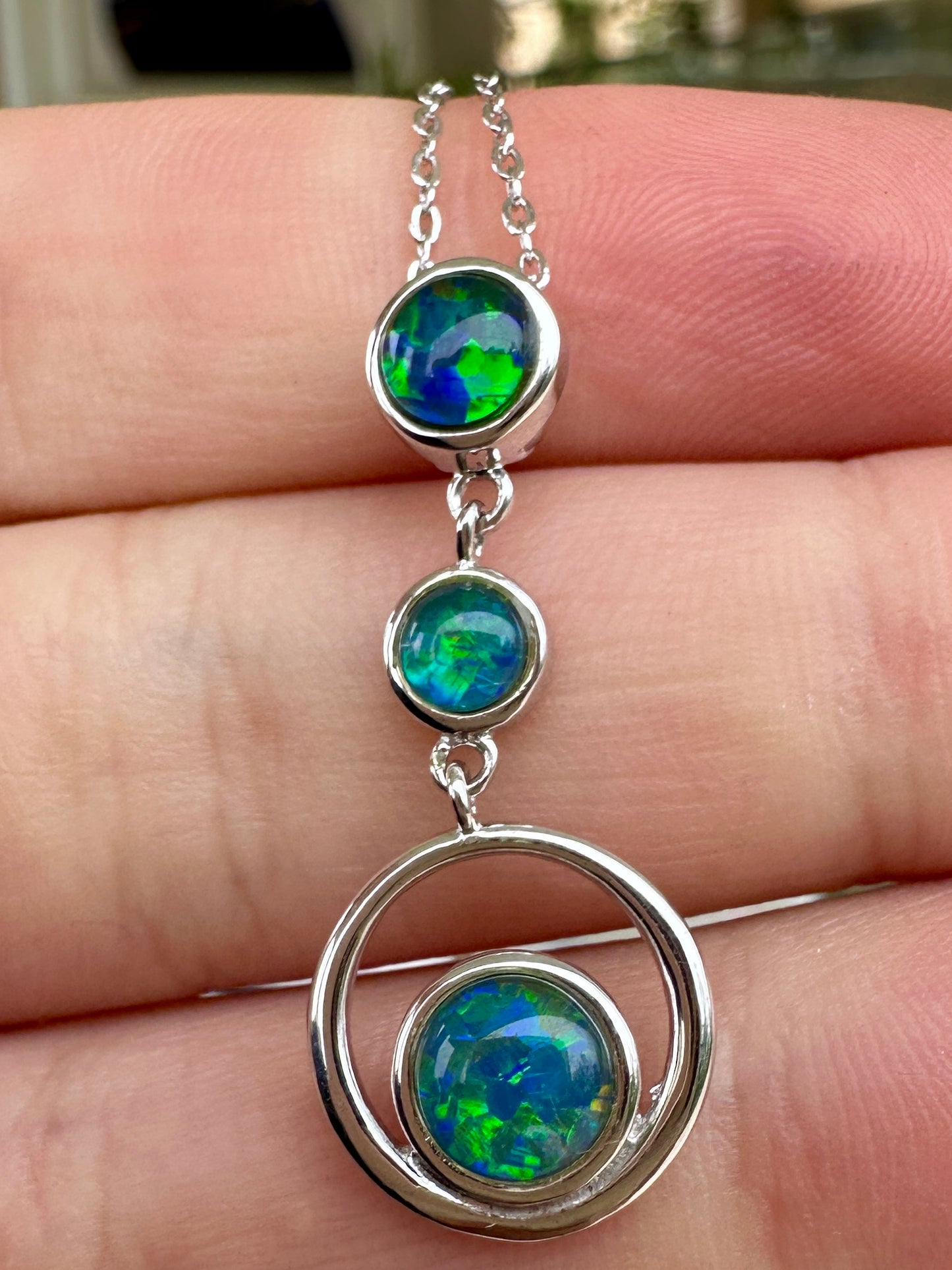 Coober Pedy 3-stone drop pendant - Australian natural Opal triplet set in sterling silver 9.75 cts