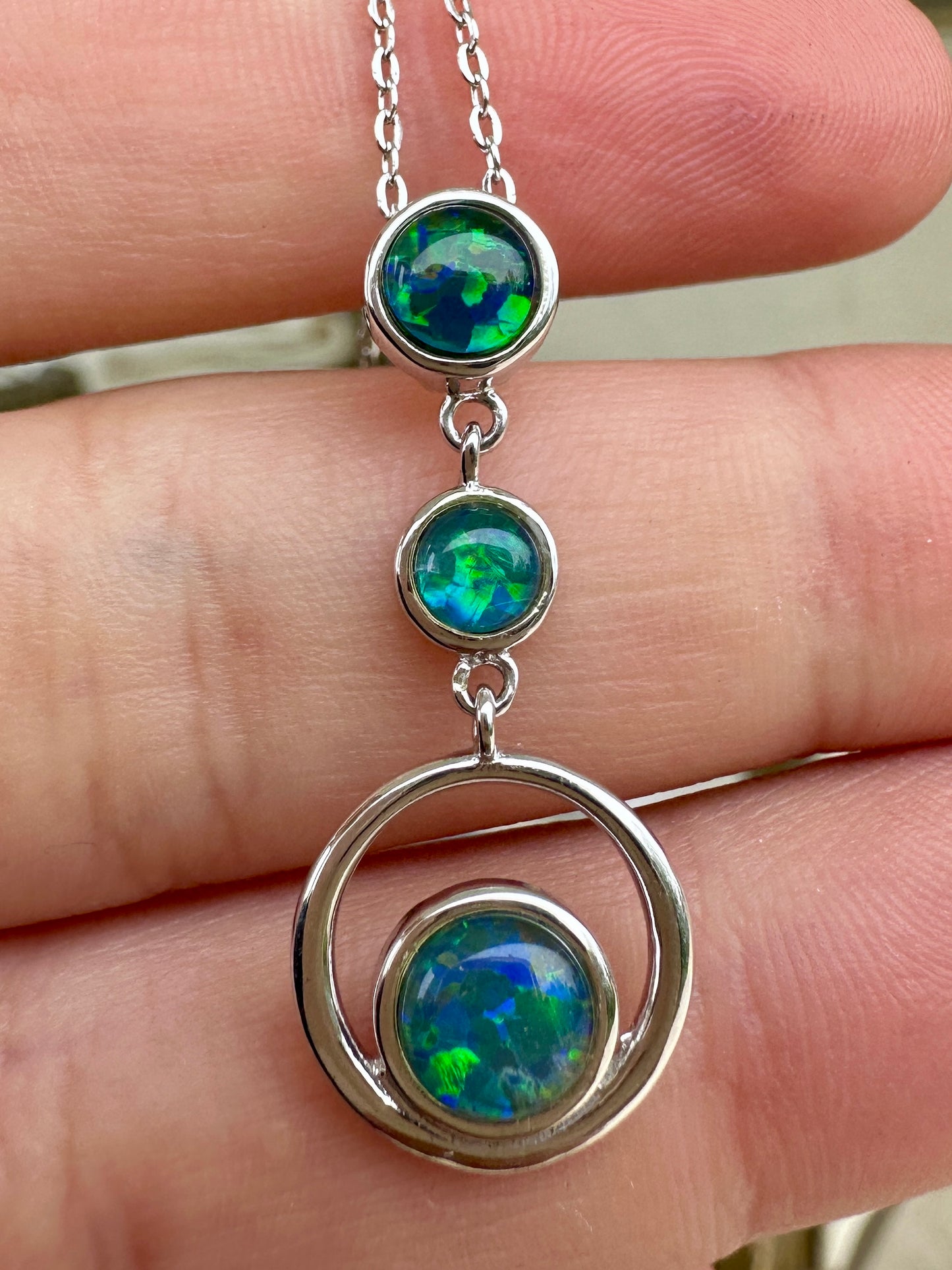 Coober Pedy 3-stone drop pendant - Australian natural Opal triplet set in sterling silver 9.75 cts