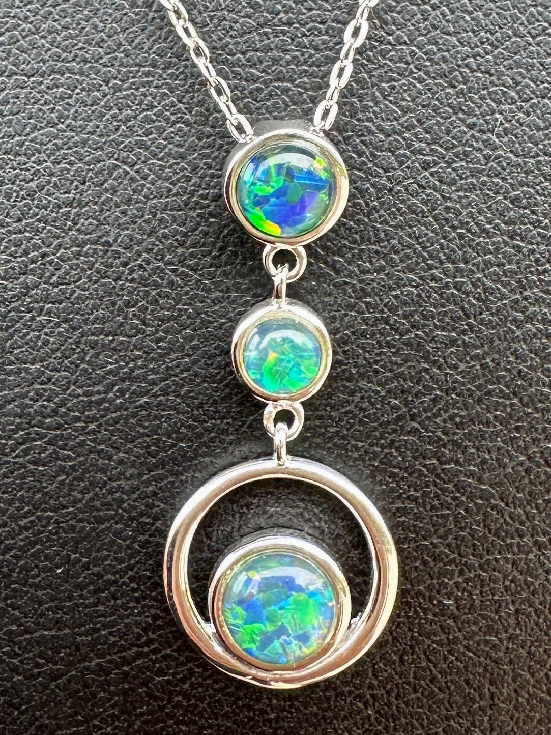 Coober Pedy 3-stone drop pendant - Australian natural Opal triplet set in sterling silver 9.75 cts