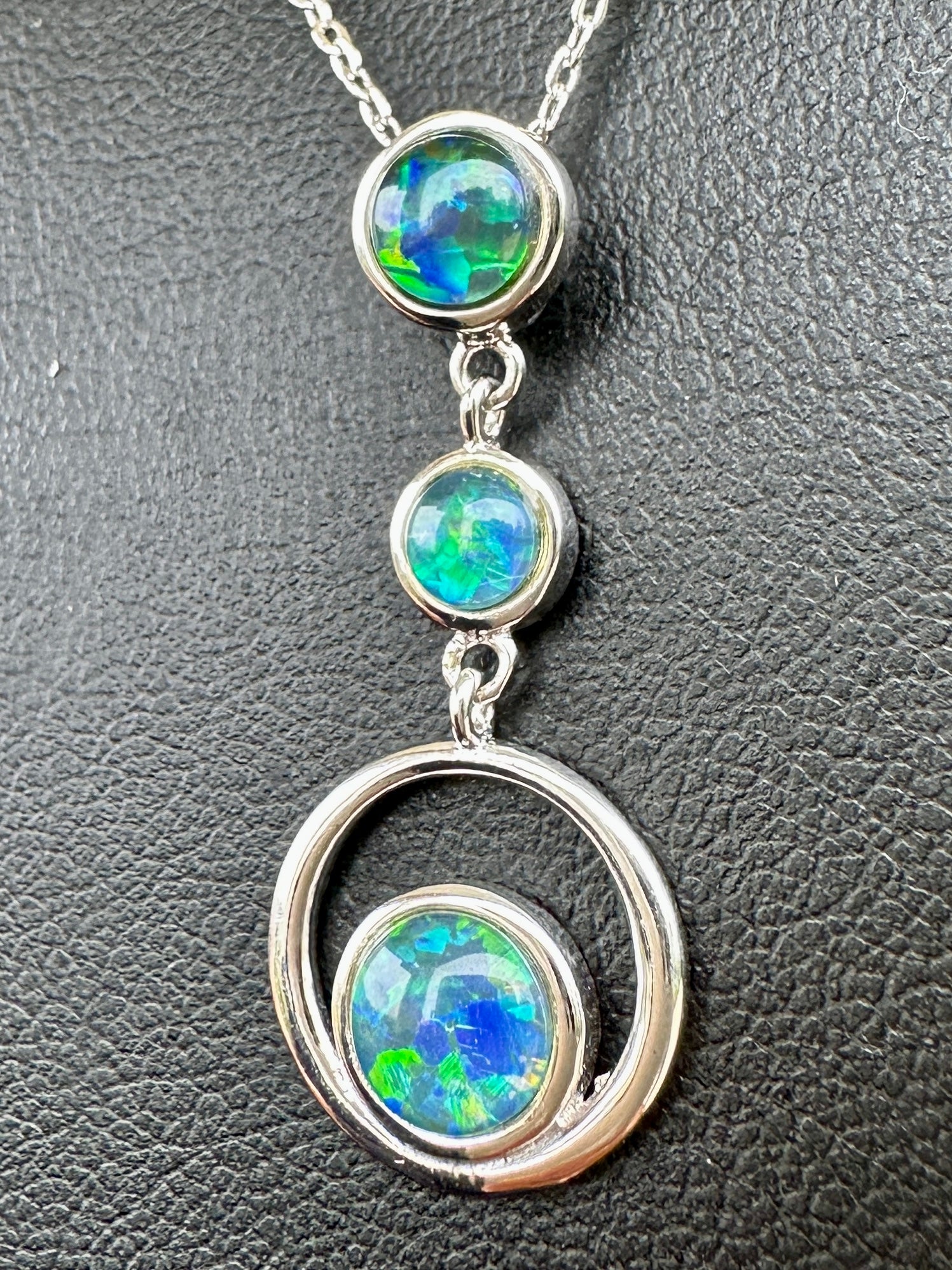 Coober Pedy 3-stone drop pendant - Australian natural Opal triplet set in sterling silver 9.75 cts