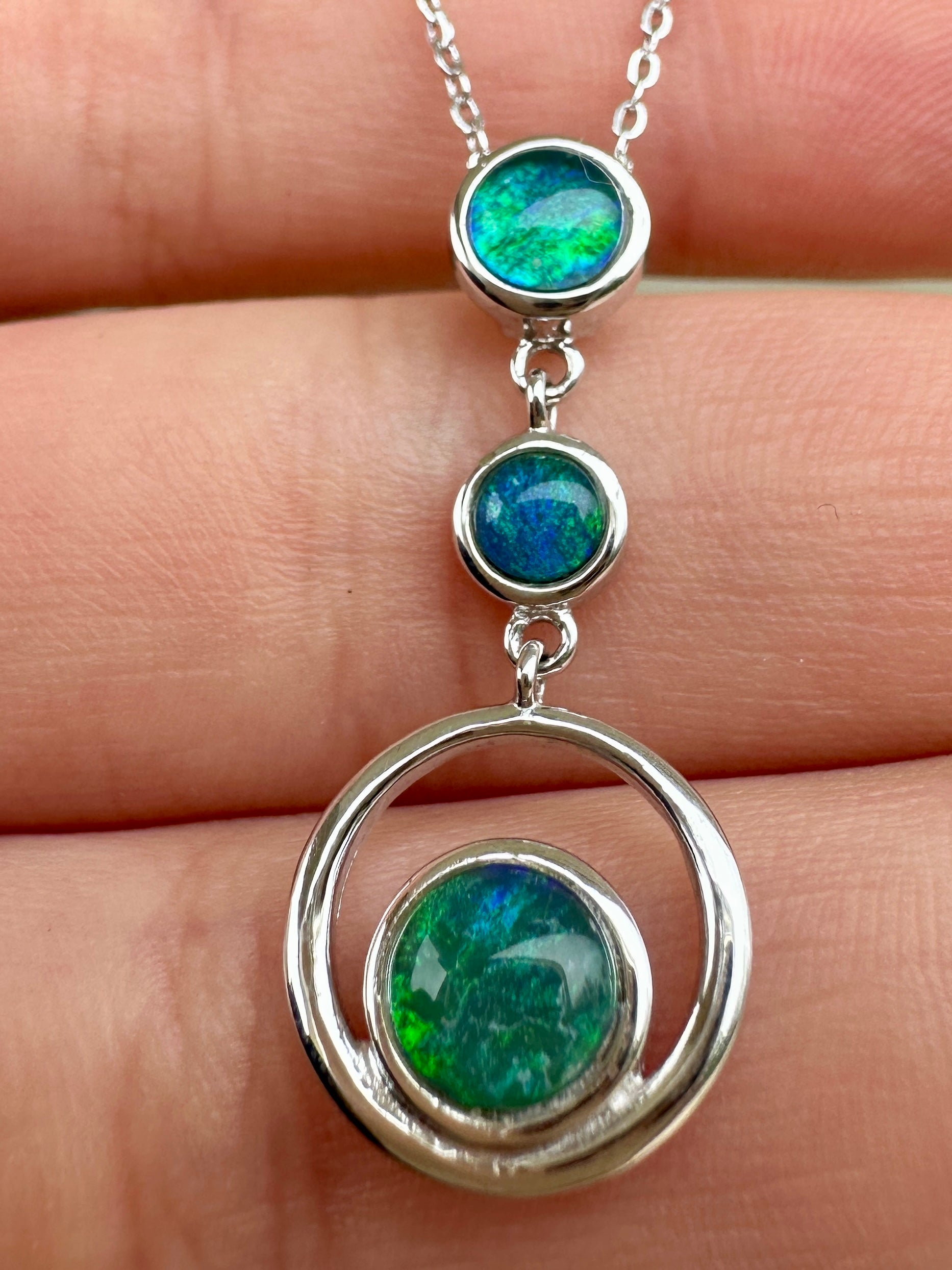 Coober Pedy 3-stone drop pendant - Australian natural Opal triplet set in sterling silver 9.73 cts
