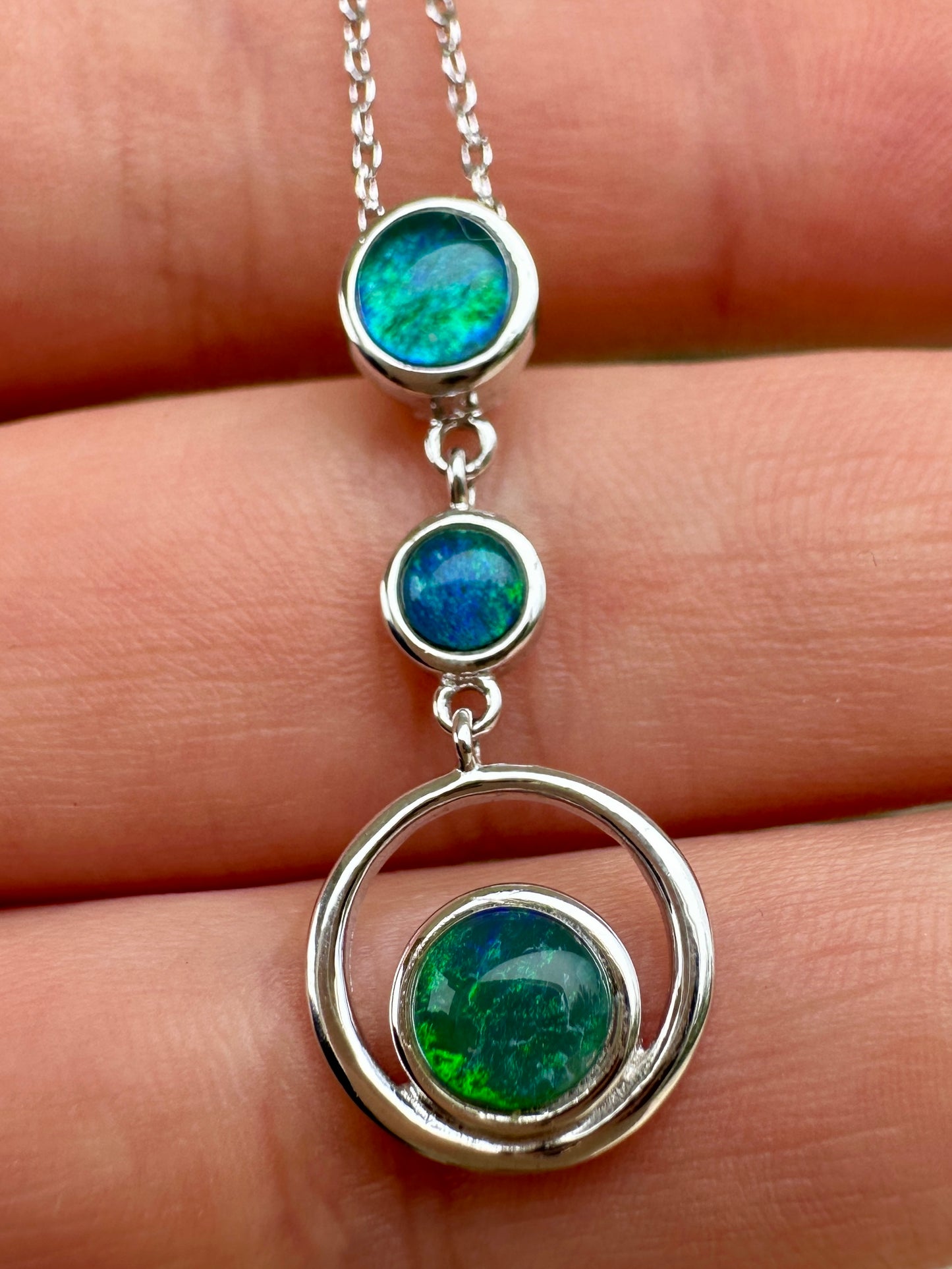 Coober Pedy 3-stone drop pendant - Australian natural Opal triplet set in sterling silver 9.73 cts