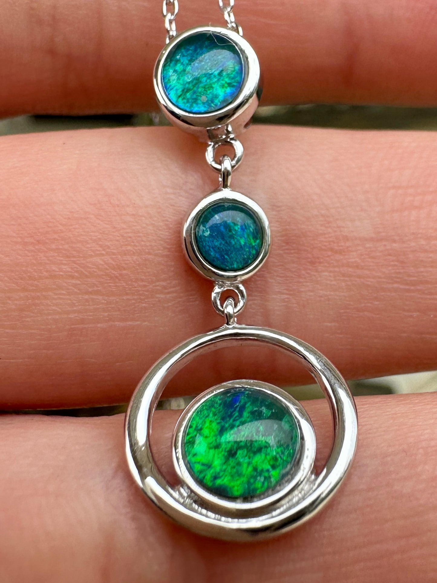 Coober Pedy 3-stone drop pendant - Australian natural Opal triplet set in sterling silver 9.73 cts