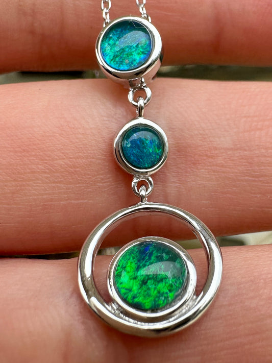 Coober Pedy 3-stone drop pendant - Australian natural Opal triplet set in sterling silver 9.73 cts