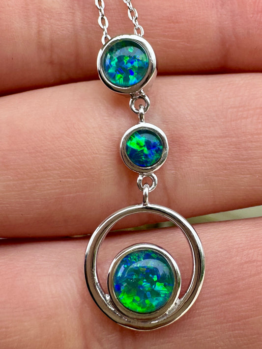 Coober Pedy 3-stone drop pendant - Australian natural Opal triplet set in sterling silver 9.92 cts 