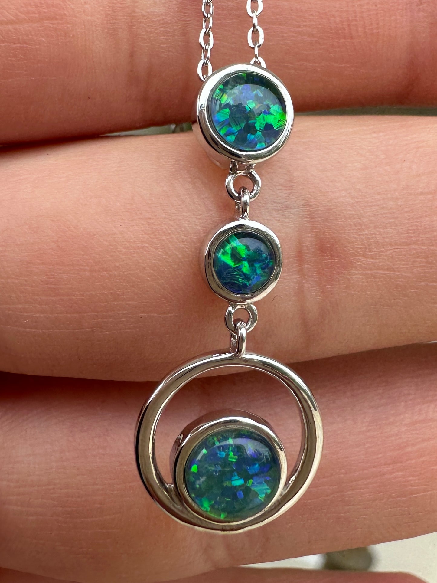 Coober Pedy 3-stone drop pendant - Australian natural Opal triplet set in sterling silver 9.92 cts 