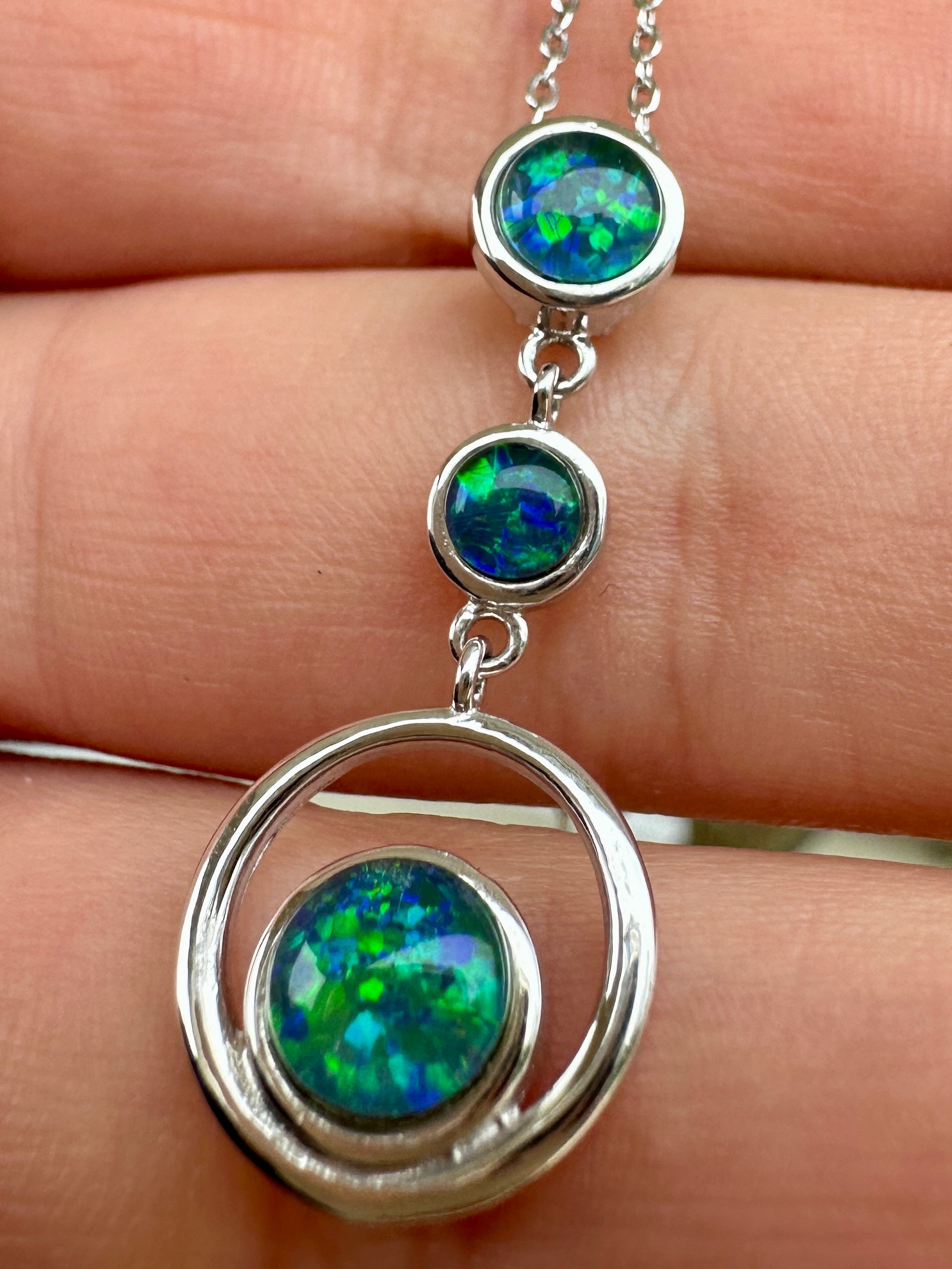 Coober Pedy 3-stone drop pendant - Australian natural Opal triplet set in sterling silver 9.92 cts 