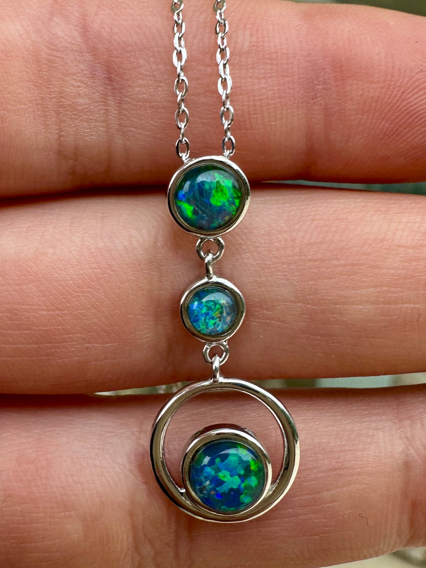 Coober Pedy 3-stone drop pendant - Australian natural Opal triplet set in sterling silver 9.73 cts