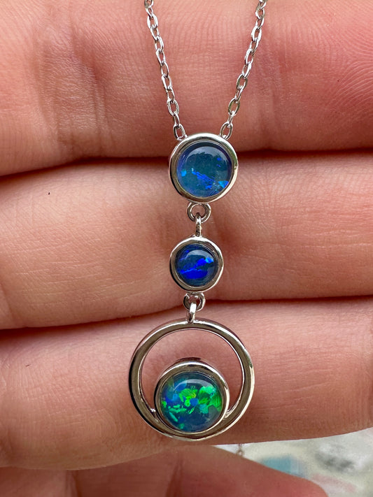 Coober Pedy 3-stone drop pendant - Australian natural Opal triplet set in sterling silver 9.88 cts