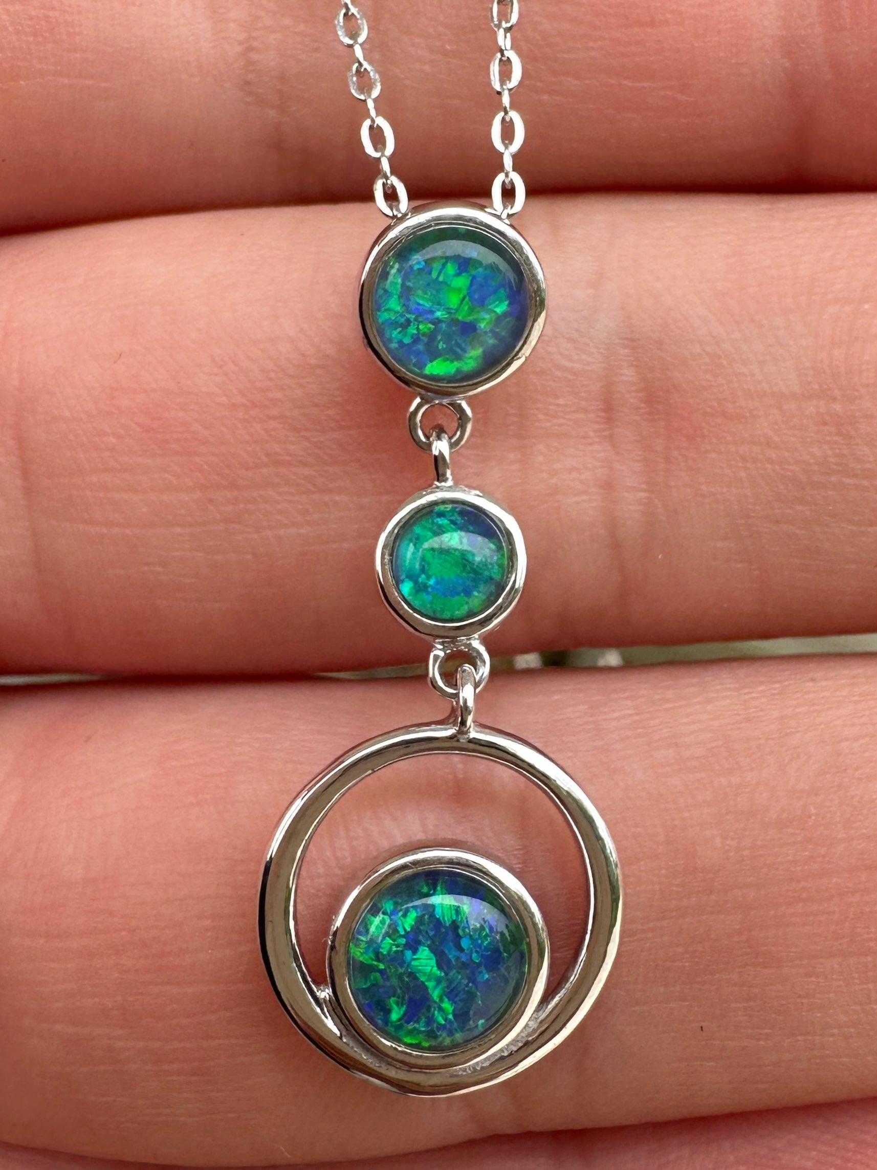 Coober Pedy 3-stone drop pendant - Australian natural Opal triplet set in sterling silver 9.95 cts 