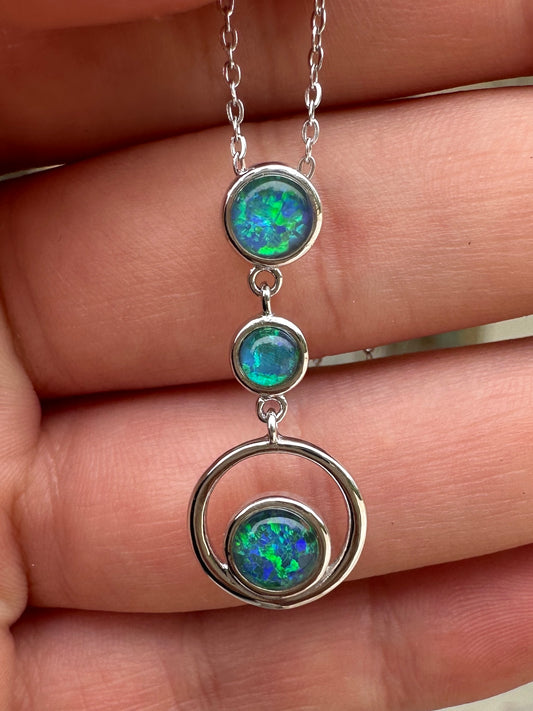 Coober Pedy 3-stone drop pendant - Australian natural Opal triplet set in sterling silver 9.95 cts 