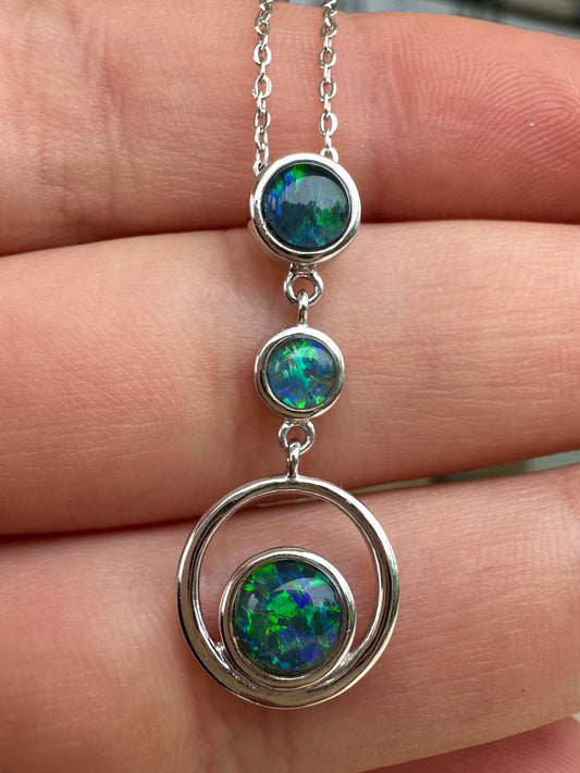 Coober Pedy 3-stone drop pendant - Australian natural Opal triplet set in sterling silver 9.81 cts 