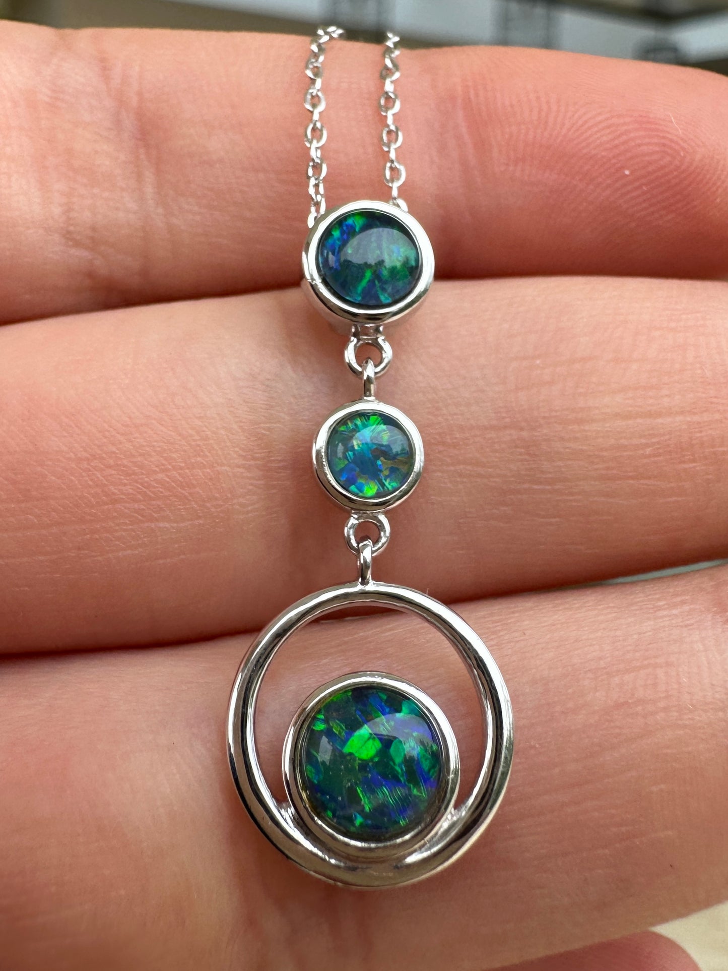 Coober Pedy 3-stone drop pendant - Australian natural Opal triplet set in sterling silver 9.81 cts 