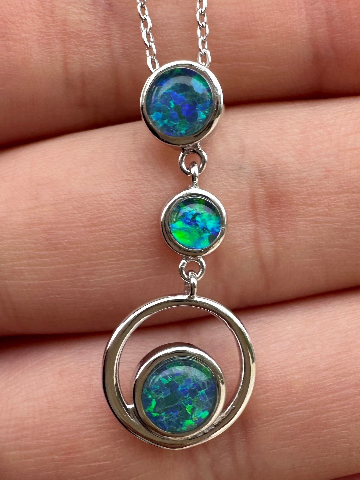 Coober Pedy 3-stone drop pendant - Australian natural Opal triplet set in sterling silver 9.87 cts 