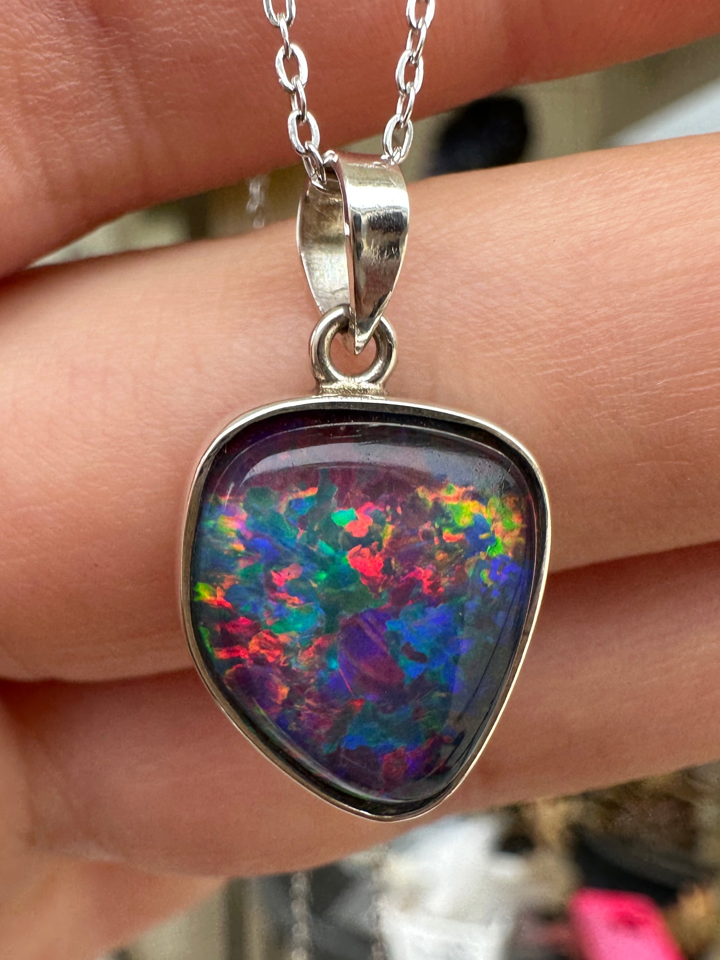 Coober Pedy triplet opal pendant - Australian natural Opal triplet set in sterling silver 11 cts 