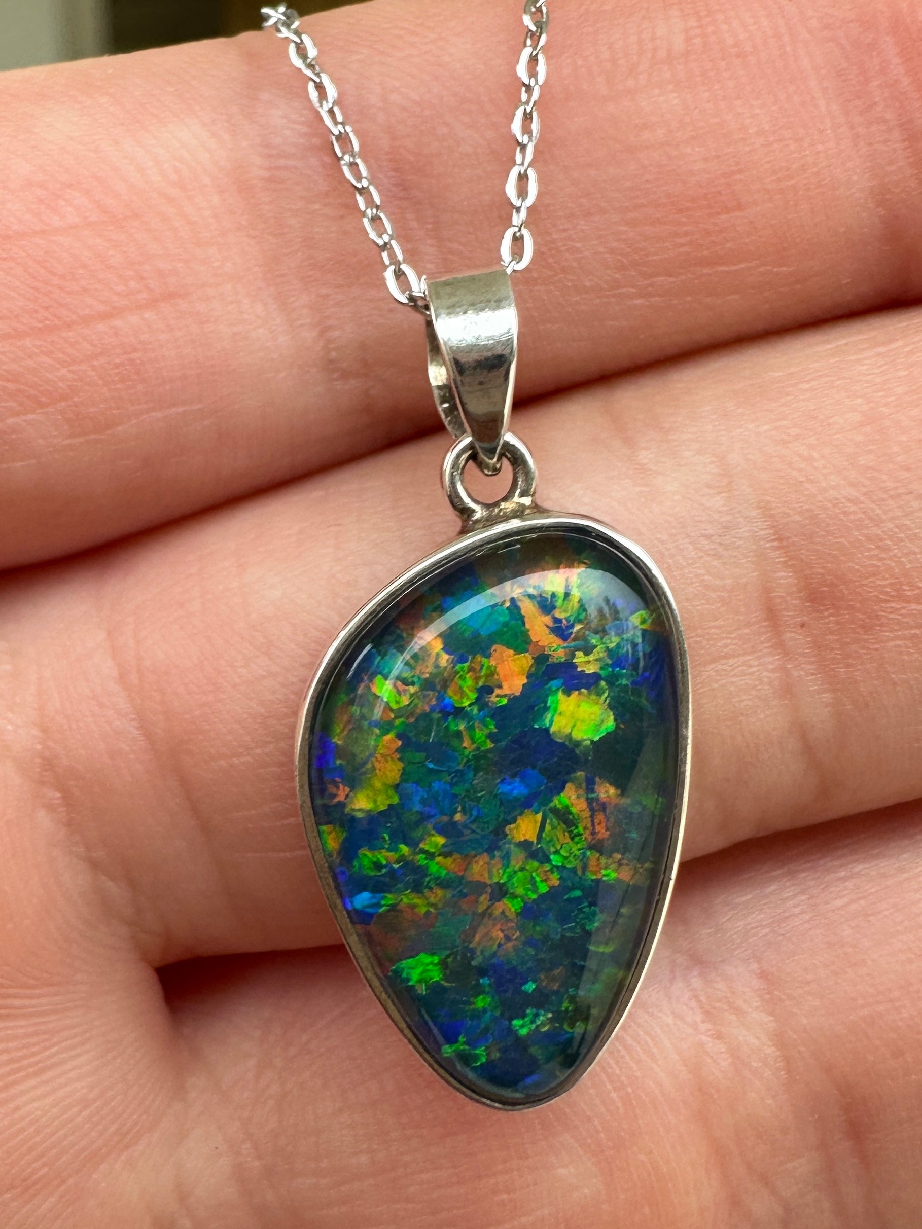Coober Pedy triplet opal pendant - Australian natural Opal triplet set in sterling silver 13.20 cts 