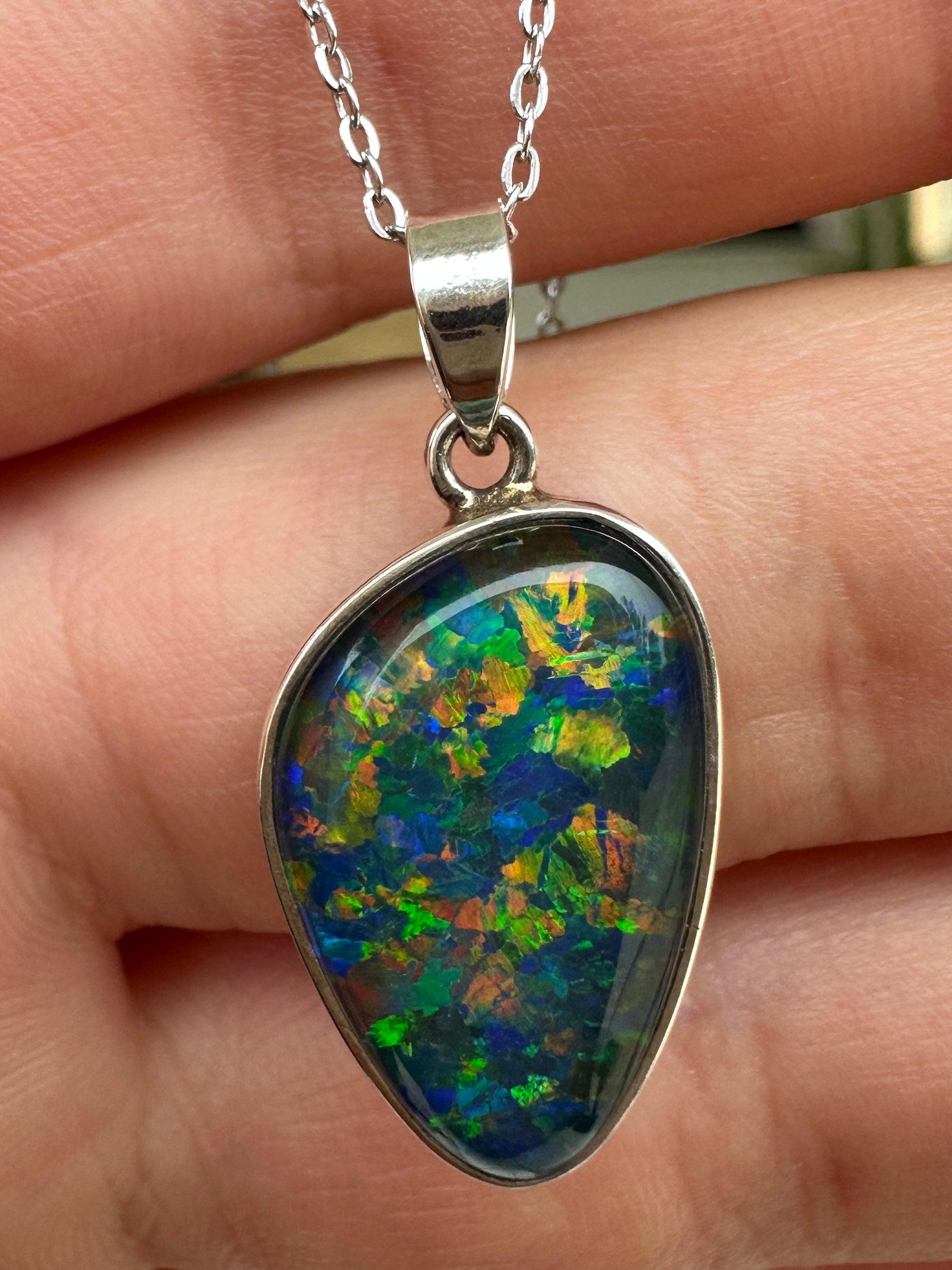 Coober Pedy triplet opal pendant - Australian natural Opal triplet set in sterling silver 13.20 cts 